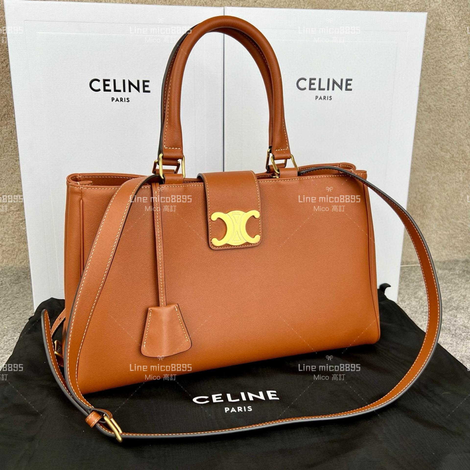 Celine 焦糖 APPOLINE 中號柔軟牛皮革手袋 手提包 斜跨包 37cm