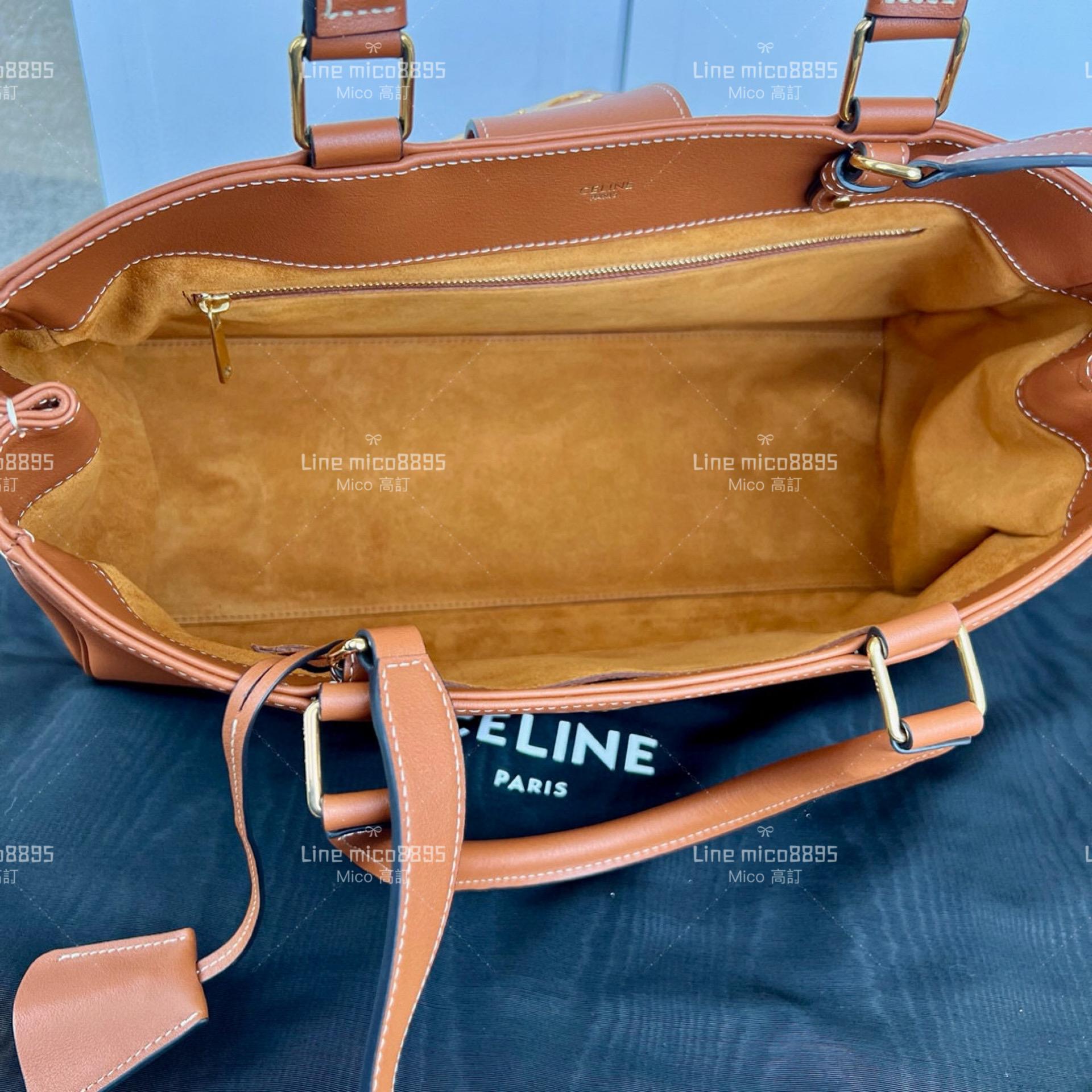 Celine 焦糖 APPOLINE 中號柔軟牛皮革手袋 手提包 斜跨包 37cm