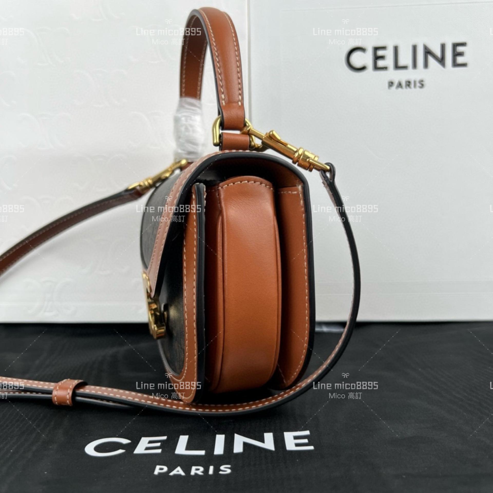 Celine BESACE TRIOMPHE 迷你標誌印花牛皮革手袋  手提斜跨包 18*15cm