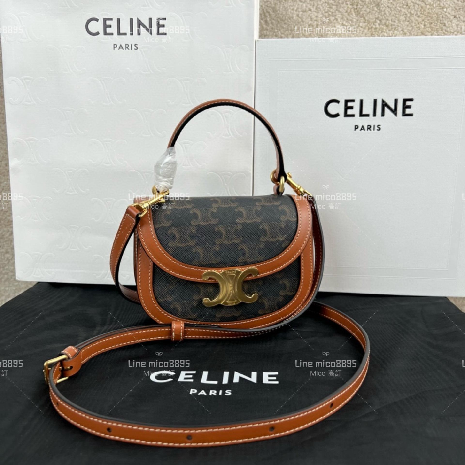 Celine BESACE TRIOMPHE 迷你標誌印花牛皮革手袋  手提斜跨包 18*15cm