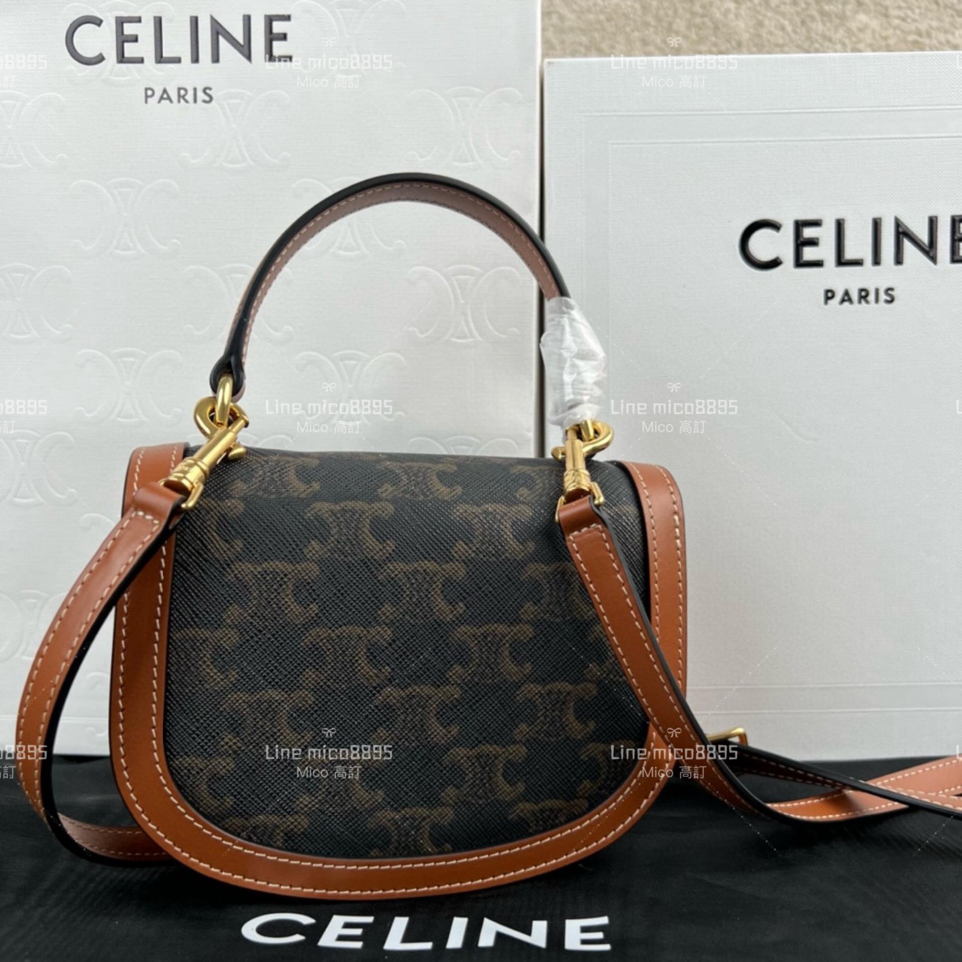 Celine BESACE TRIOMPHE 迷你標誌印花牛皮革手袋  手提斜跨包 18*15cm