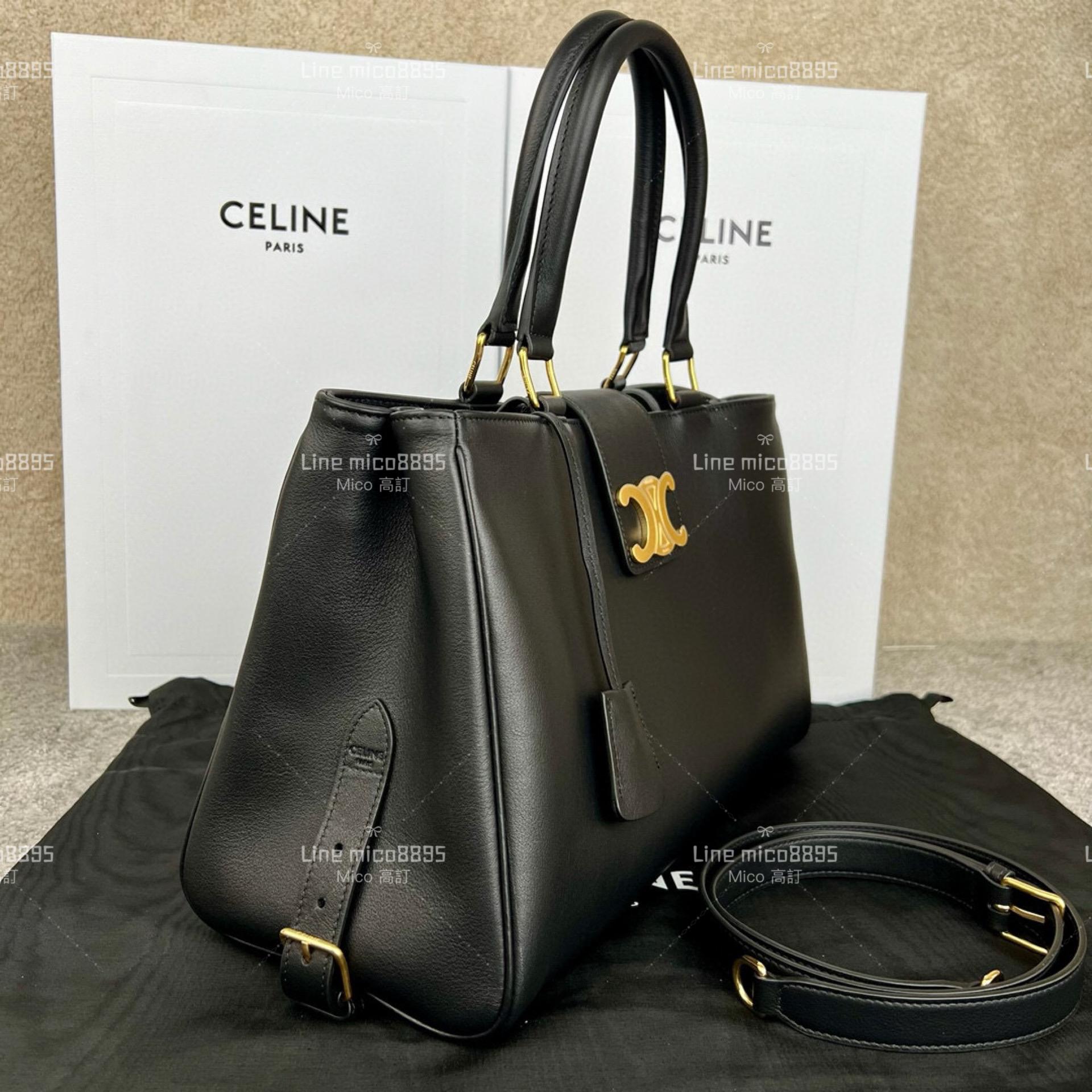 Celine 黑色 APPOLINE 中號柔軟牛皮革手袋 手提包 斜跨包 37cm