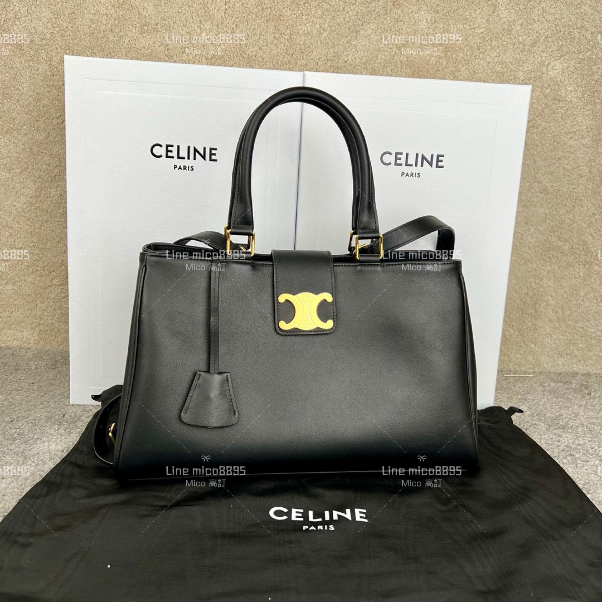 Celine 黑色 APPOLINE 中號柔軟牛皮革手袋 手提包 斜跨包 37cm