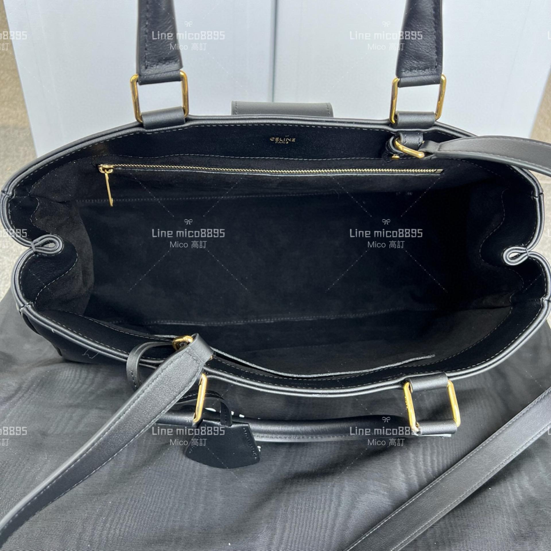 Celine 黑色 APPOLINE 中號柔軟牛皮革手袋 手提包 斜跨包 37cm