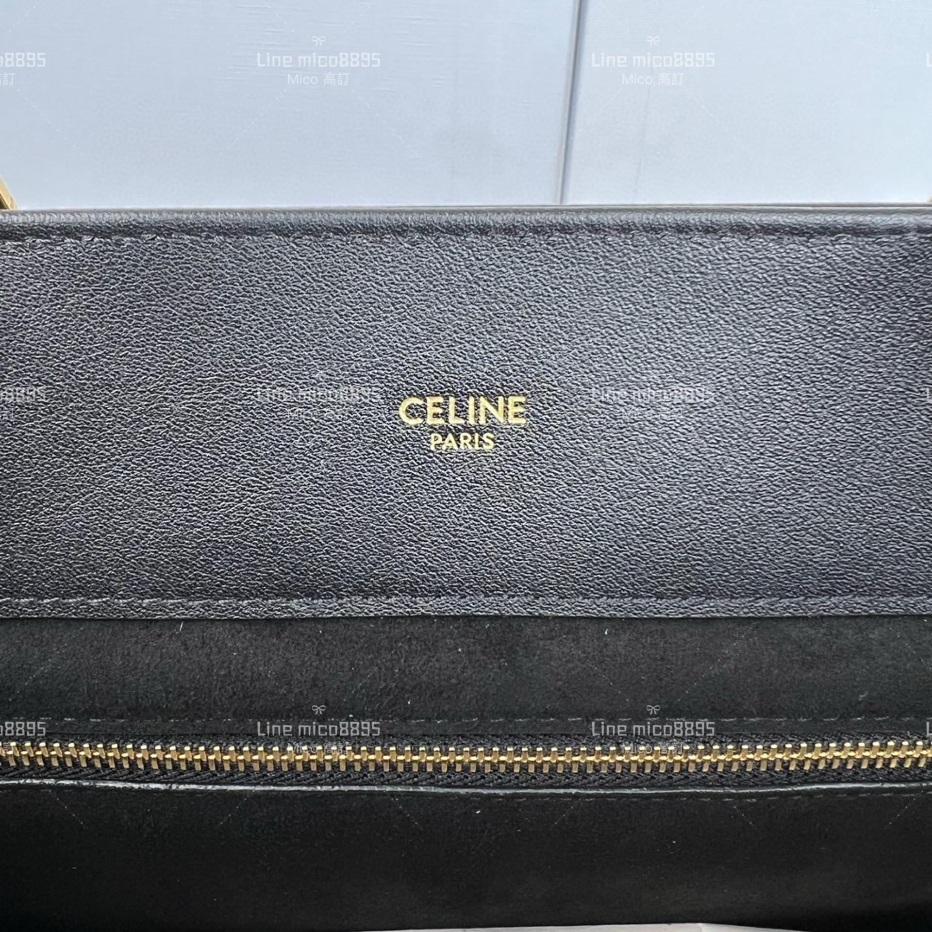 Celine 黑色 APPOLINE 中號柔軟牛皮革手袋 手提包 斜跨包 37cm