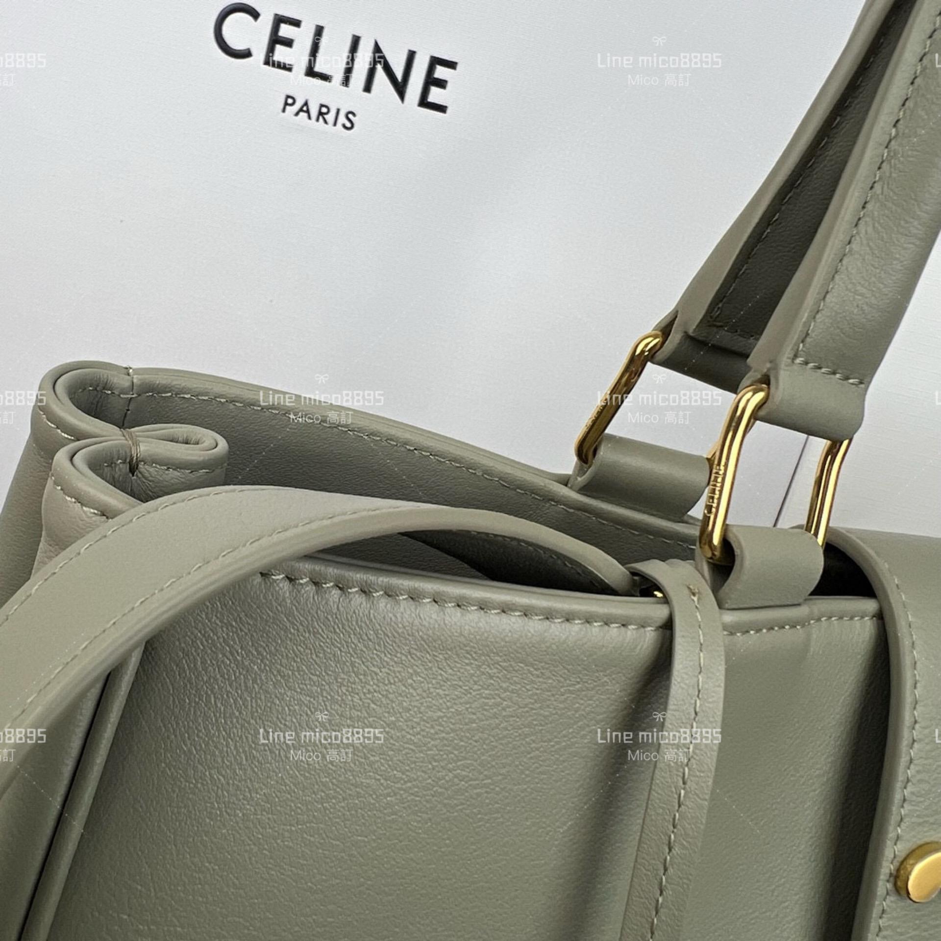 Celine 灰綠色 APPOLINE 中號柔軟牛皮革手袋 手提包 斜跨包 37cm