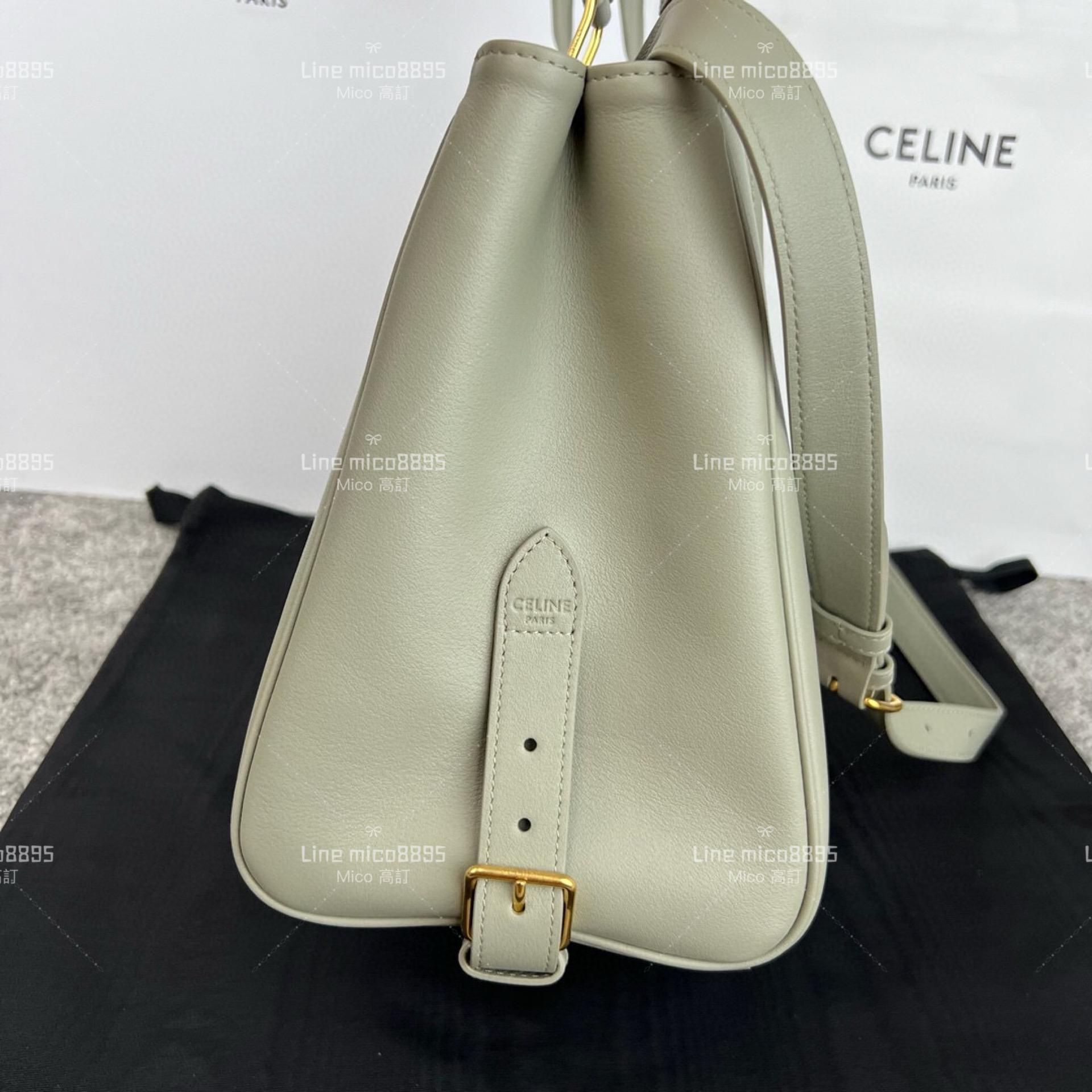 Celine 灰綠色 APPOLINE 中號柔軟牛皮革手袋 手提包 斜跨包 37cm