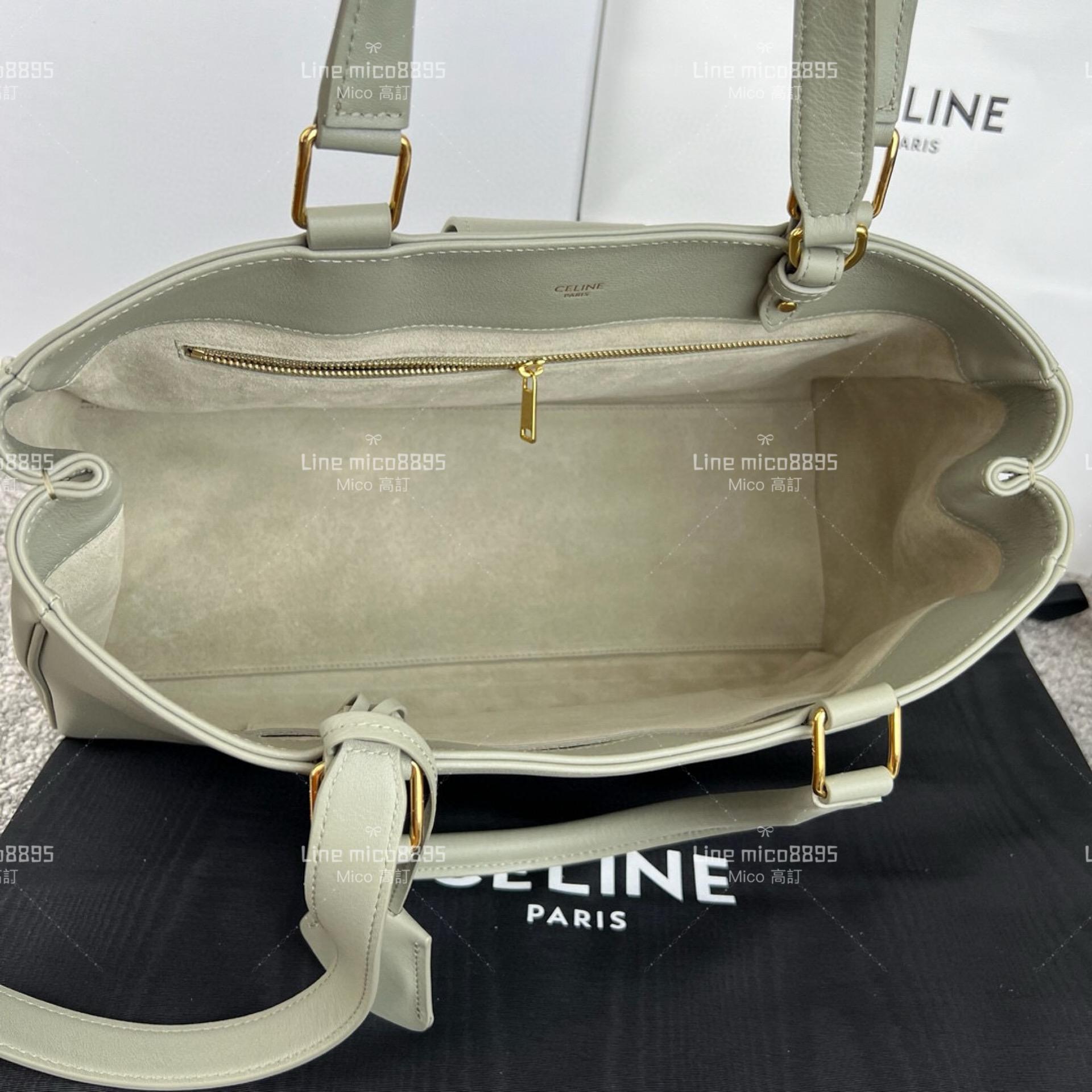 Celine 灰綠色 APPOLINE 中號柔軟牛皮革手袋 手提包 斜跨包 37cm