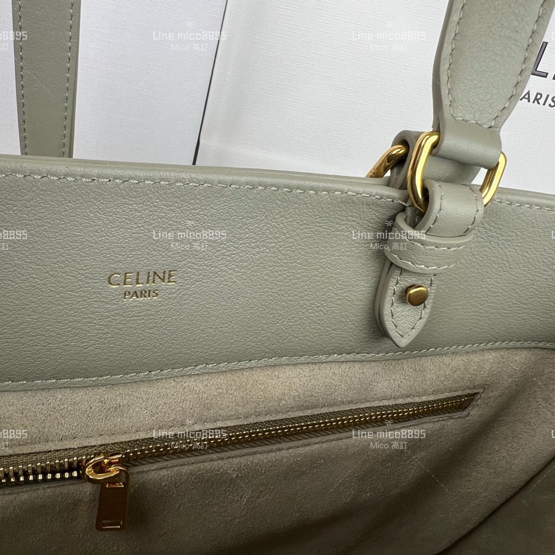 Celine 灰綠色 APPOLINE 中號柔軟牛皮革手袋 手提包 斜跨包 37cm