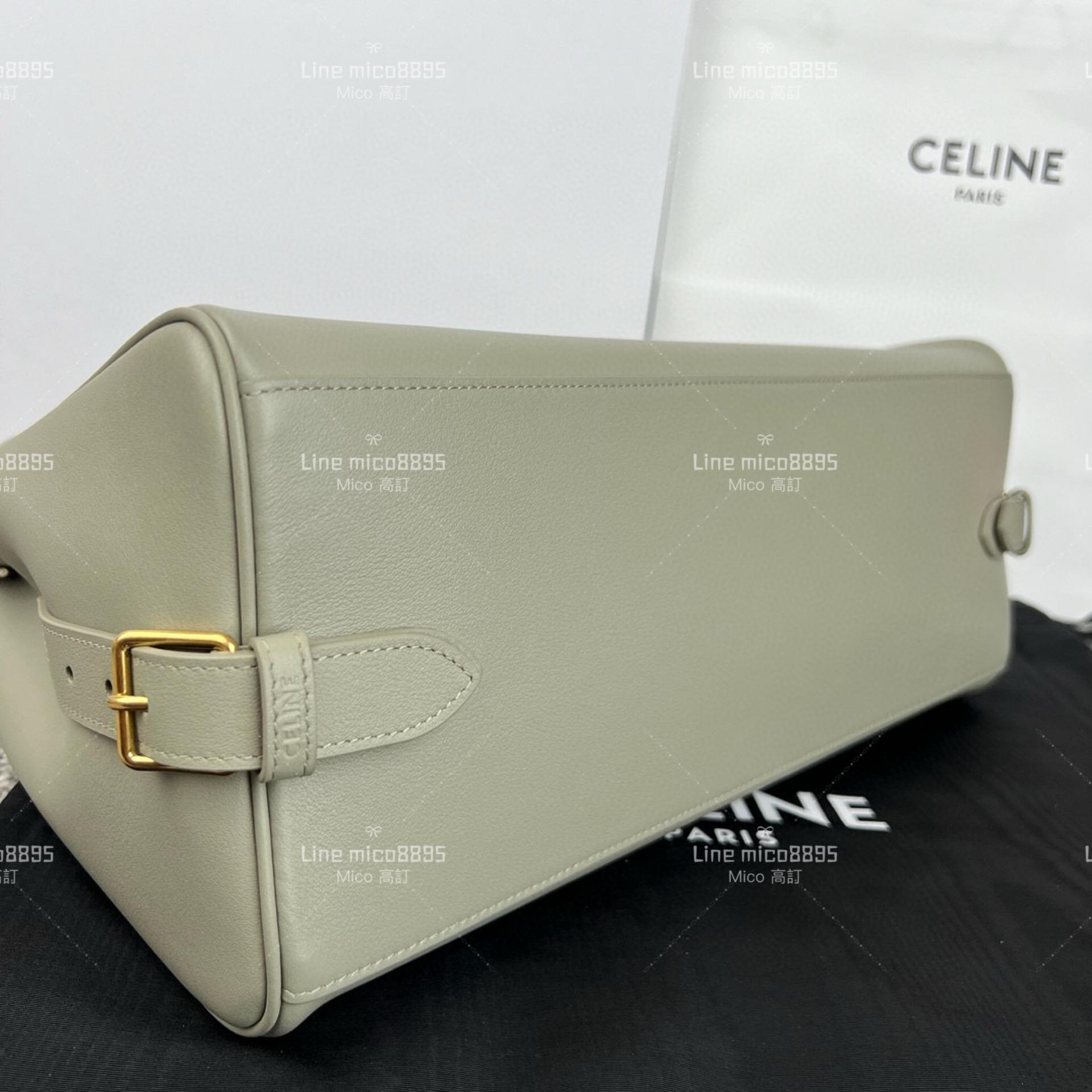 Celine 灰綠色 APPOLINE 中號柔軟牛皮革手袋 手提包 斜跨包 37cm