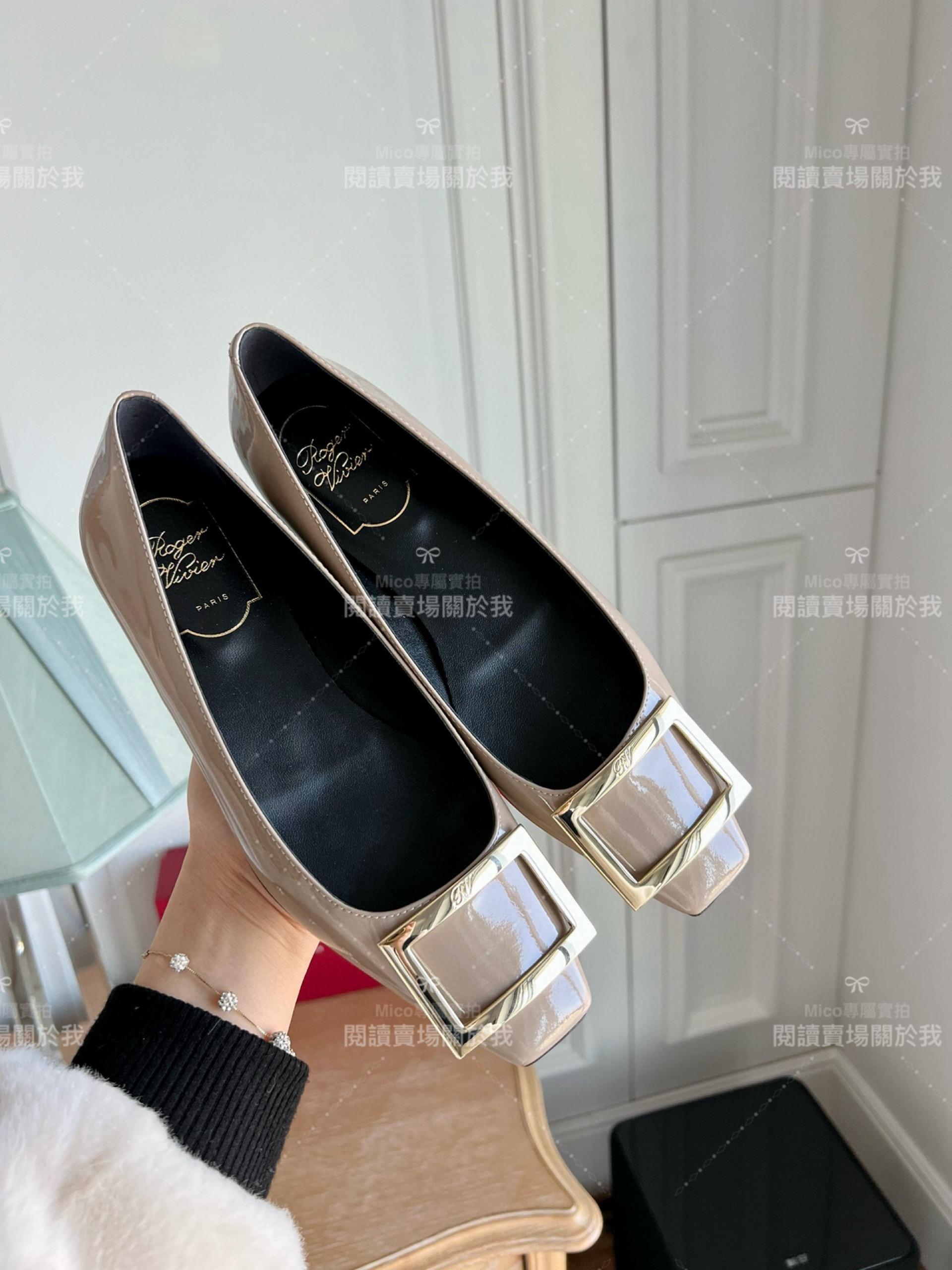 Roger vivier Trompette 大象灰 漆皮金屬搭扣芭蕾舞平底鞋 女鞋 35-39