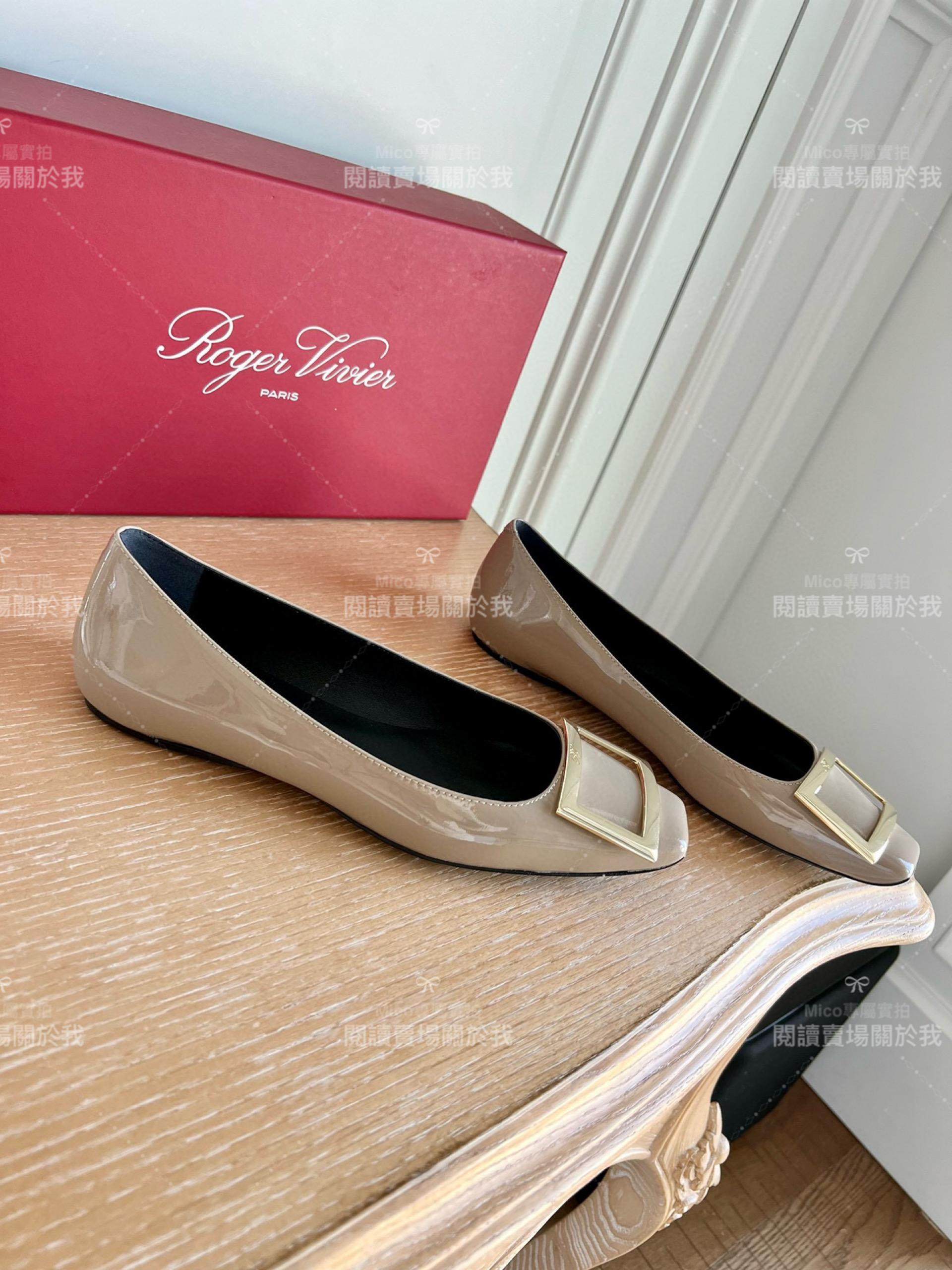 Roger vivier Trompette 大象灰 漆皮金屬搭扣芭蕾舞平底鞋 女鞋 35-39