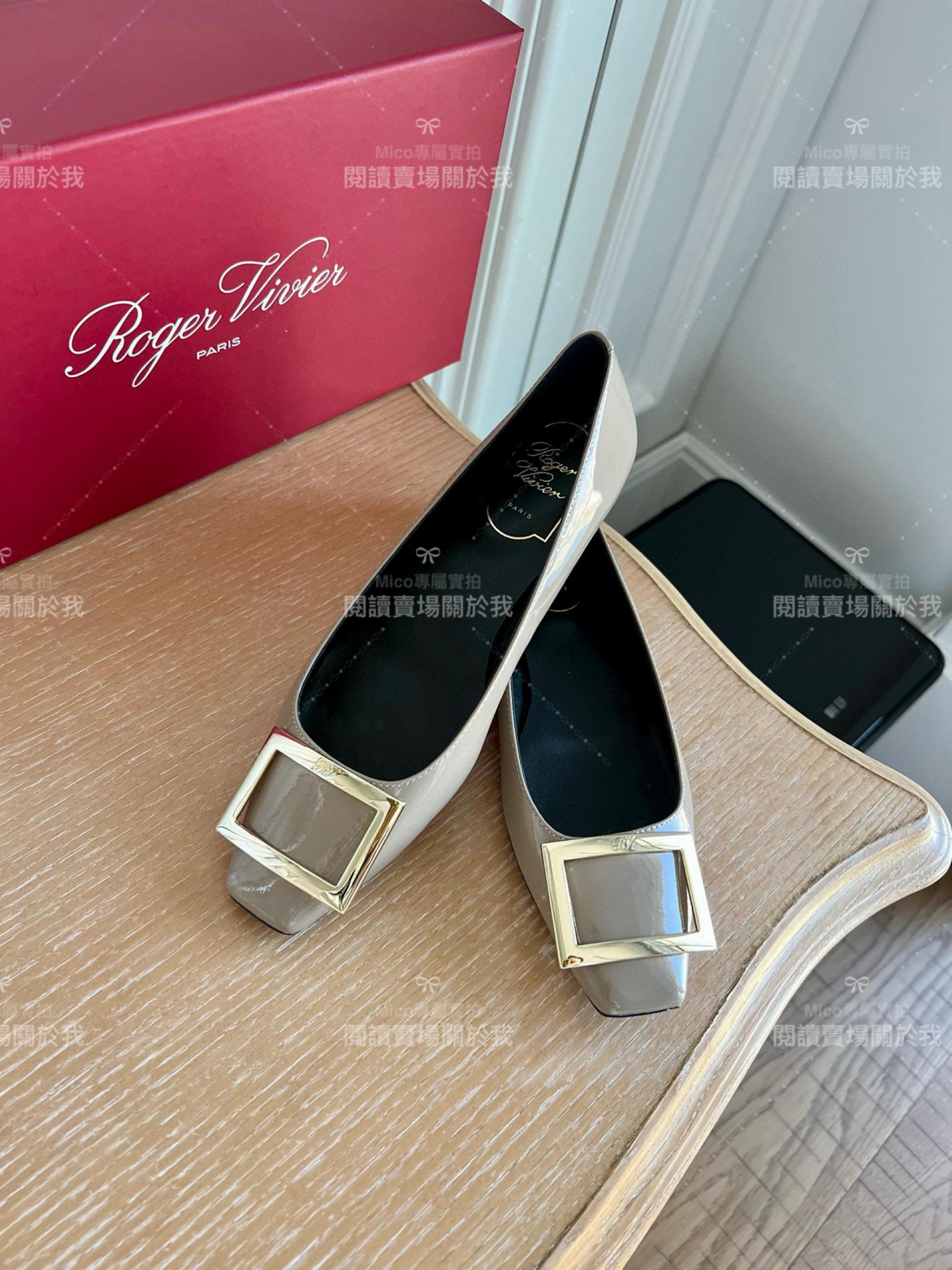 Roger vivier Trompette 大象灰 漆皮金屬搭扣芭蕾舞平底鞋 女鞋 35-39