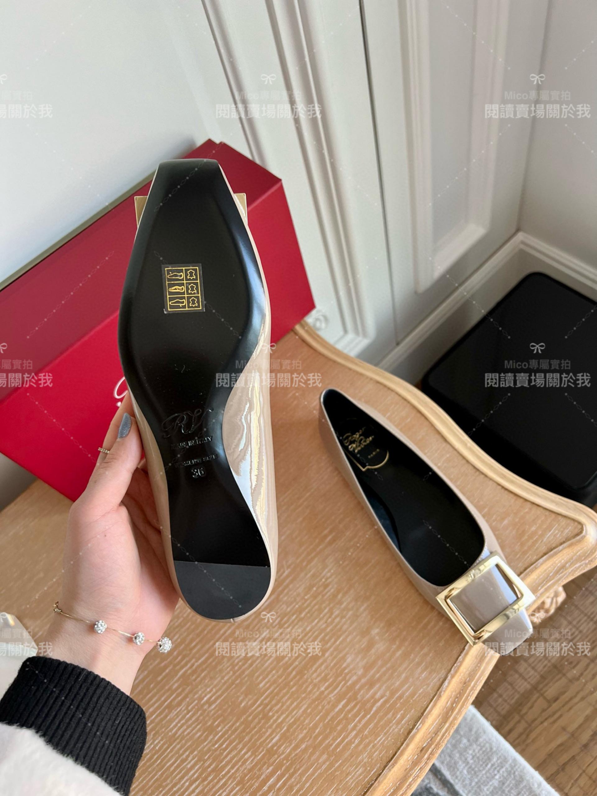 Roger vivier Trompette 大象灰 漆皮金屬搭扣芭蕾舞平底鞋 女鞋 35-39