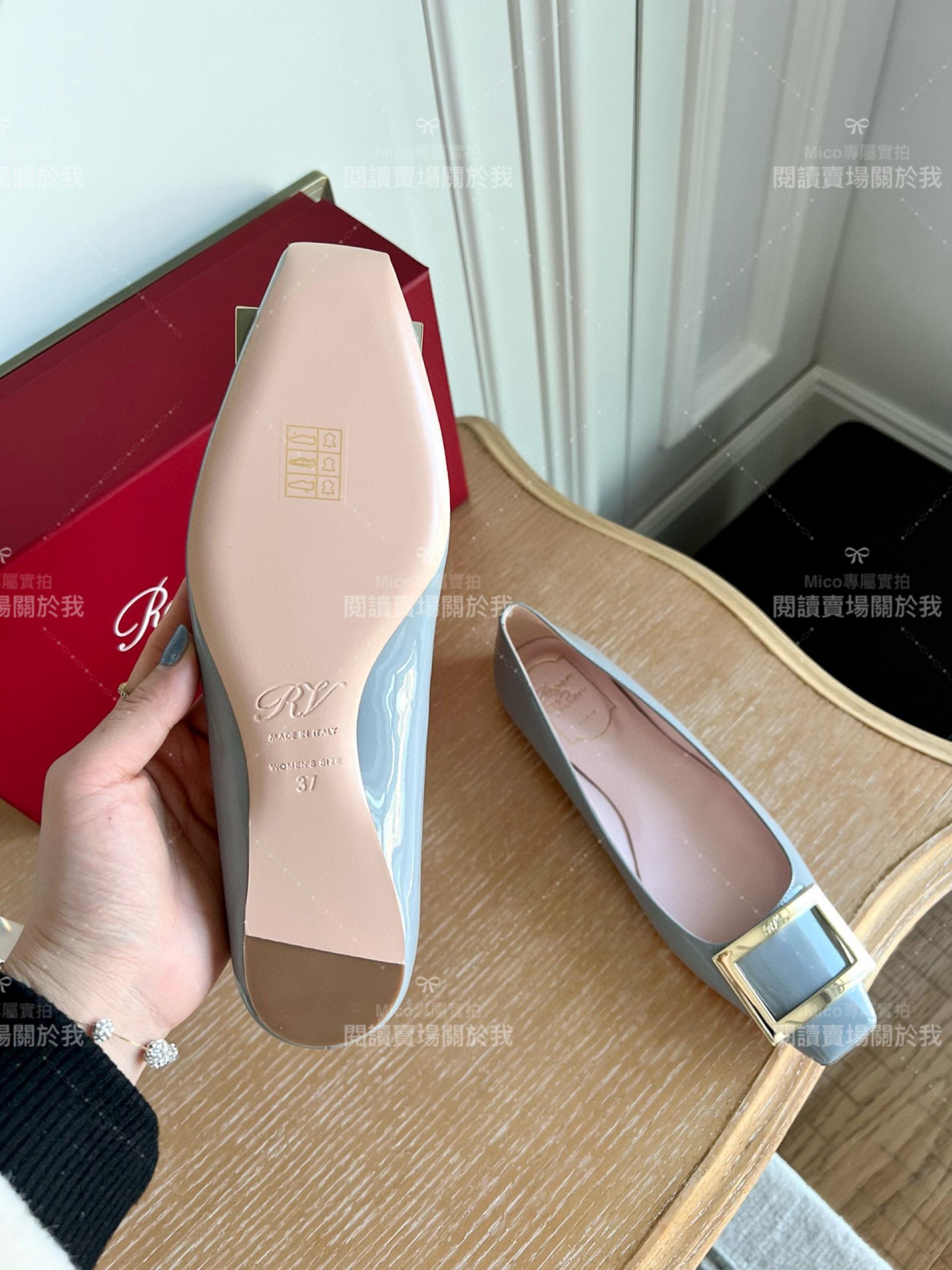 Roger vivier Trompette 淺灰色 藍灰色 漆皮金屬搭扣芭蕾舞平底鞋 女鞋 35-39