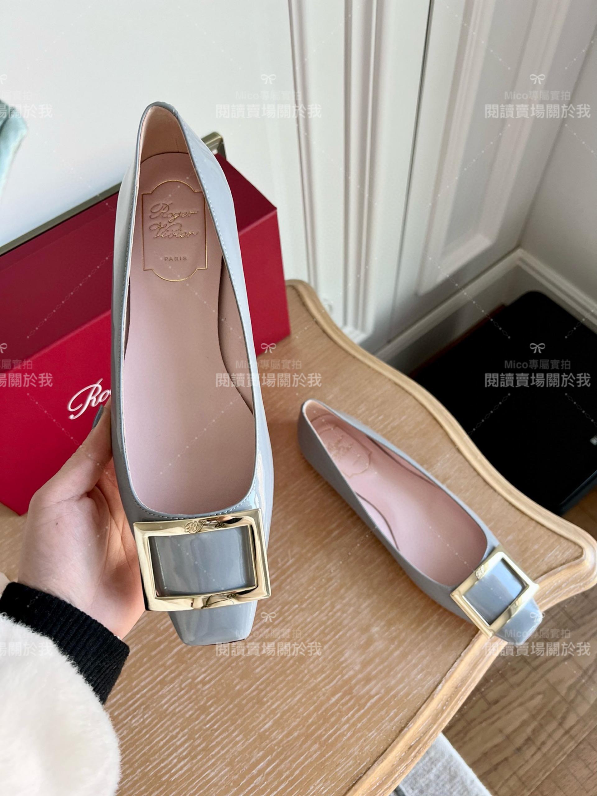 Roger vivier Trompette 淺灰色 藍灰色 漆皮金屬搭扣芭蕾舞平底鞋 女鞋 35-39