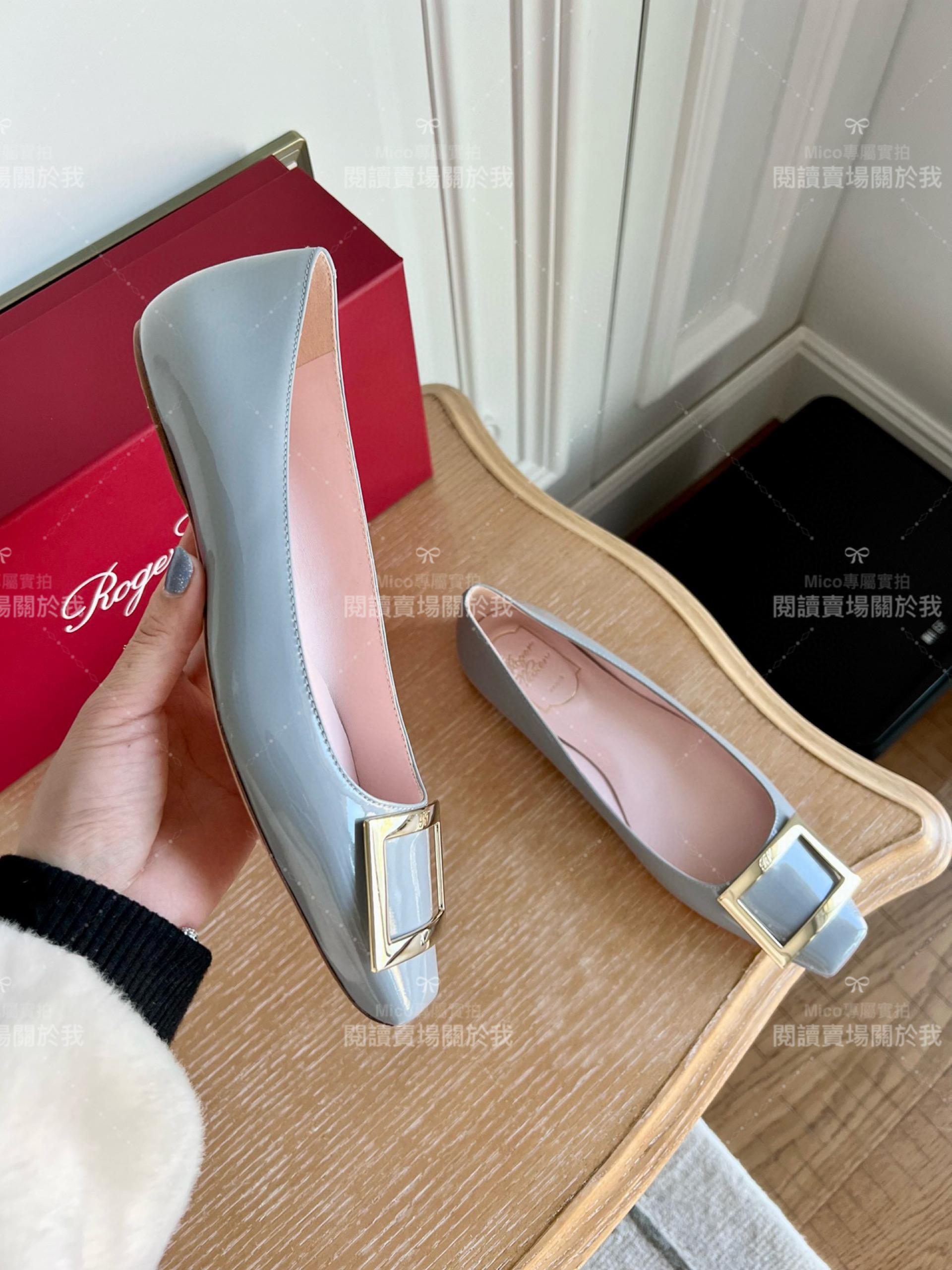 Roger vivier Trompette 淺灰色 藍灰色 漆皮金屬搭扣芭蕾舞平底鞋 女鞋 35-39