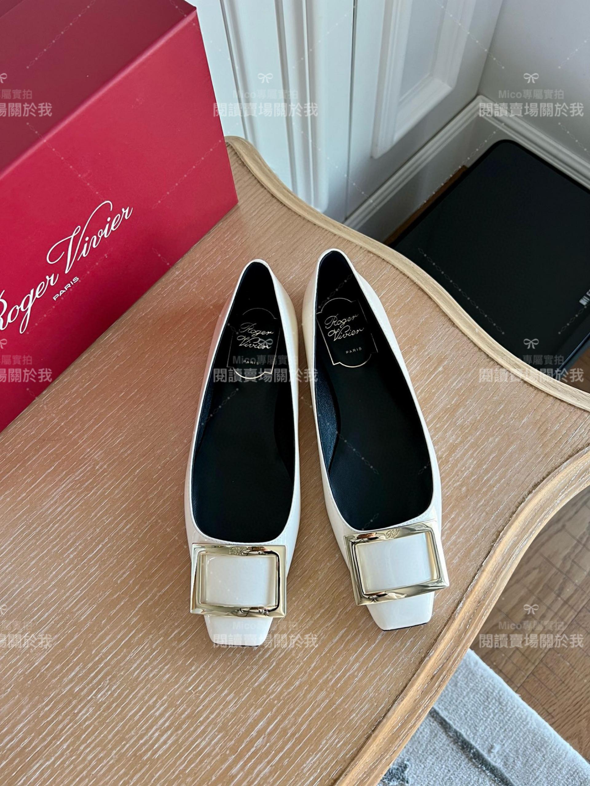 Roger vivier Trompette 奶油白 漆皮金屬搭扣芭蕾舞平底鞋 女鞋 35-39