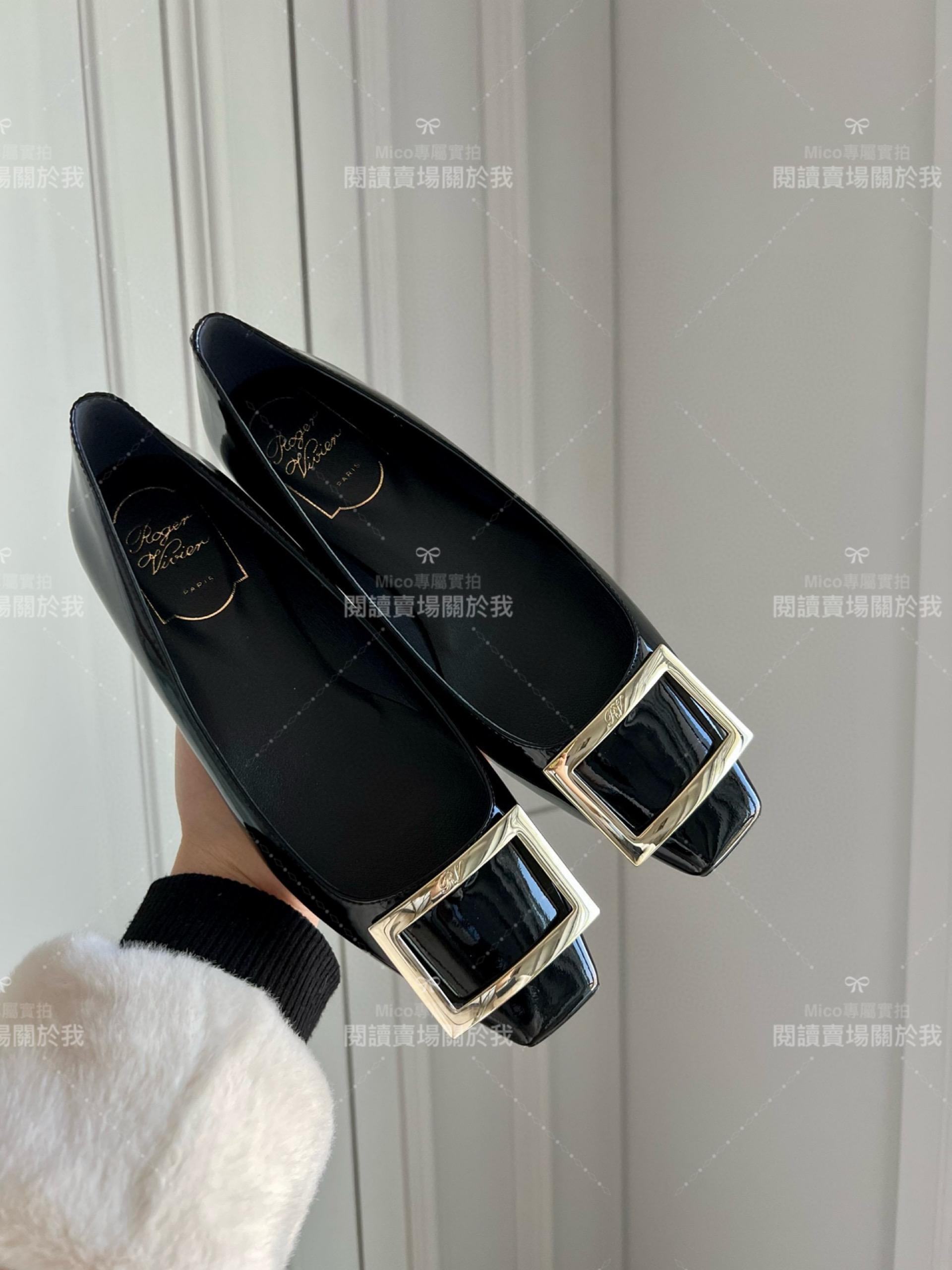 Roger vivier Trompette 黑色漆皮金屬搭扣芭蕾舞平底鞋 女鞋 35-39