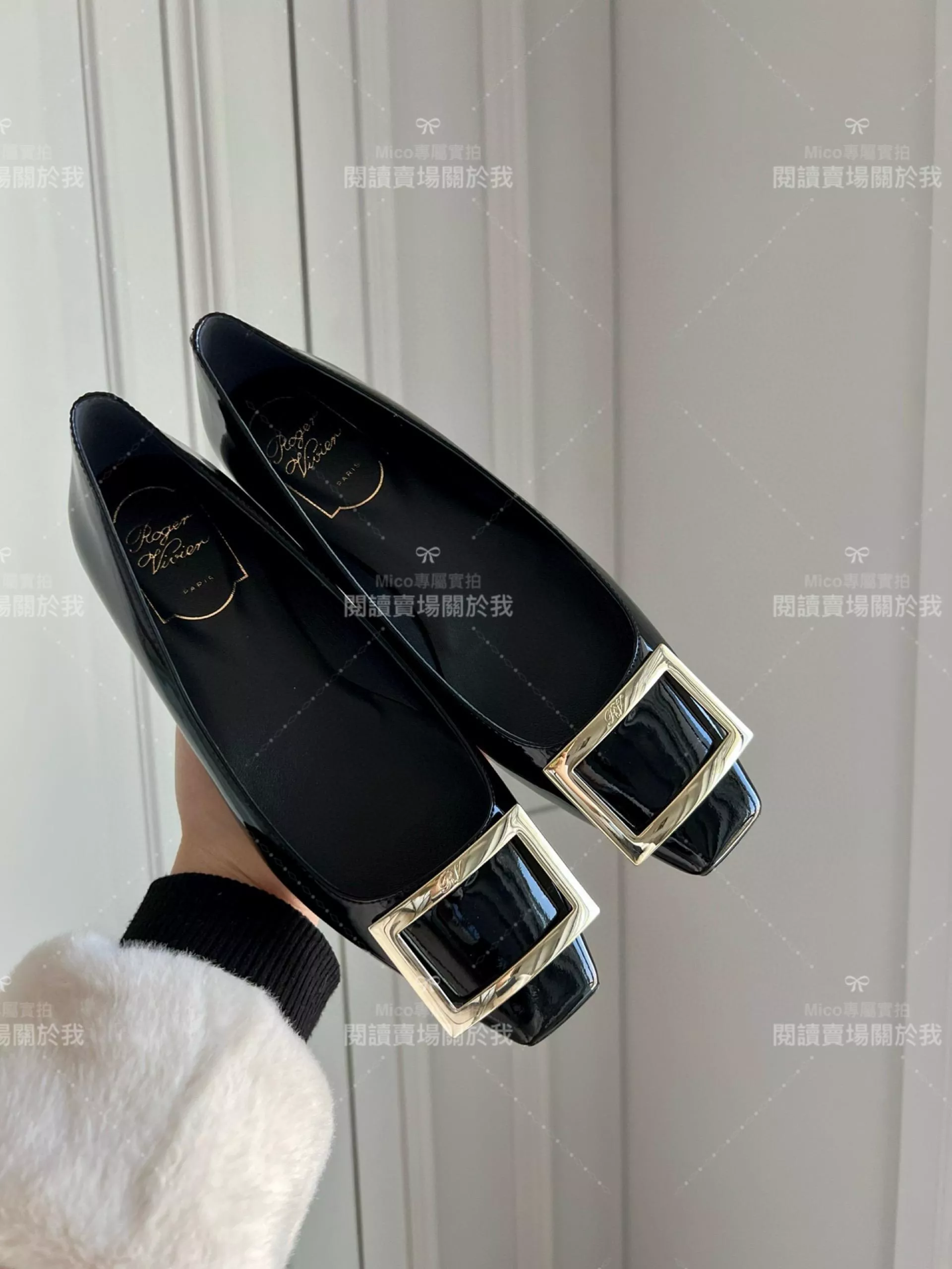 Roger vivier Trompette 黑色漆皮金屬搭扣芭蕾舞平底鞋 女鞋 35-39