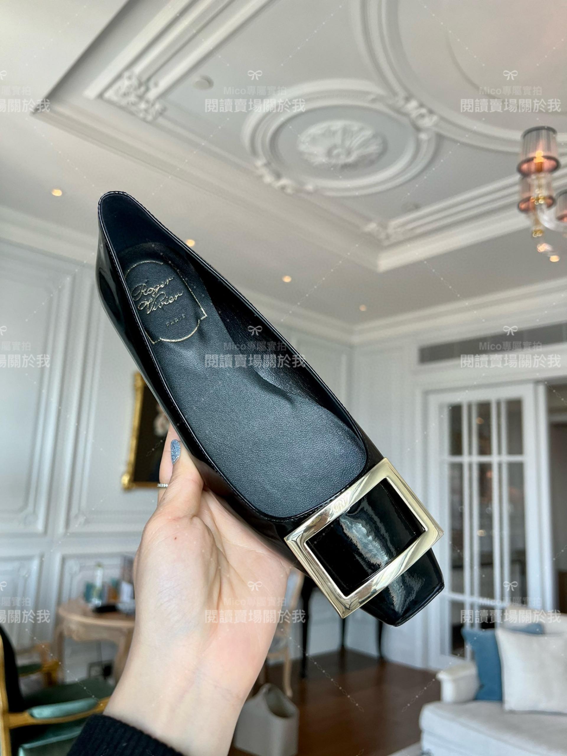 Roger vivier Trompette 黑色漆皮金屬搭扣芭蕾舞平底鞋 女鞋 35-39