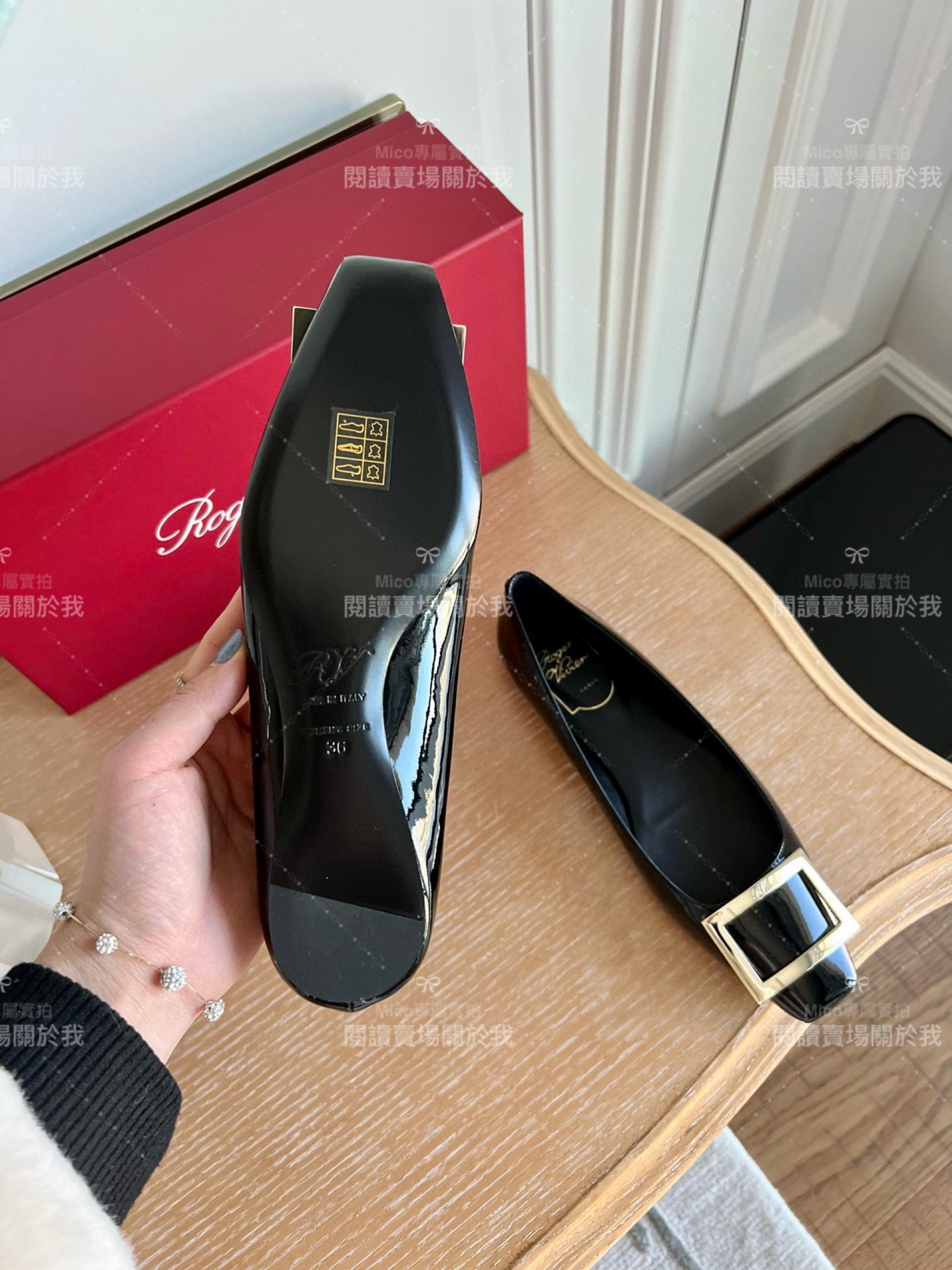 Roger vivier Trompette 黑色漆皮金屬搭扣芭蕾舞平底鞋 女鞋 35-39