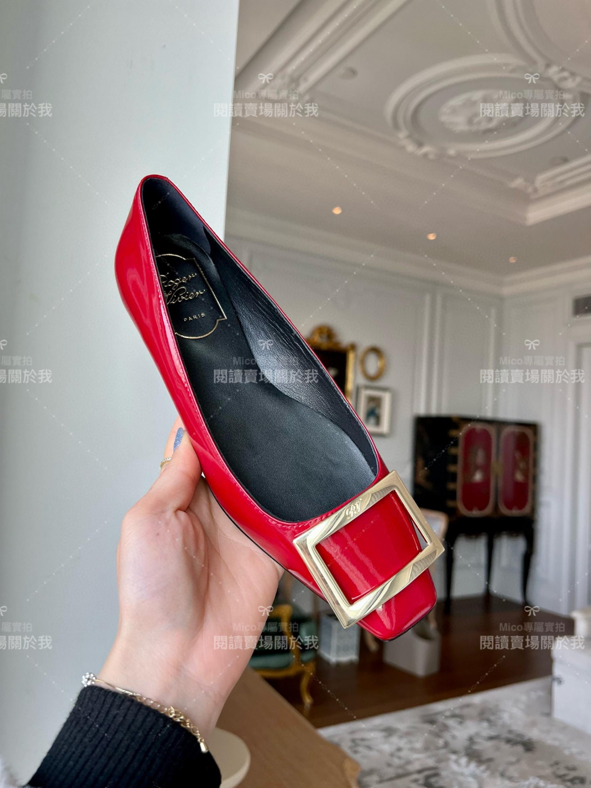 Roger vivier Trompette 正紅色漆皮金屬搭扣芭蕾舞平底鞋 女鞋 35-39