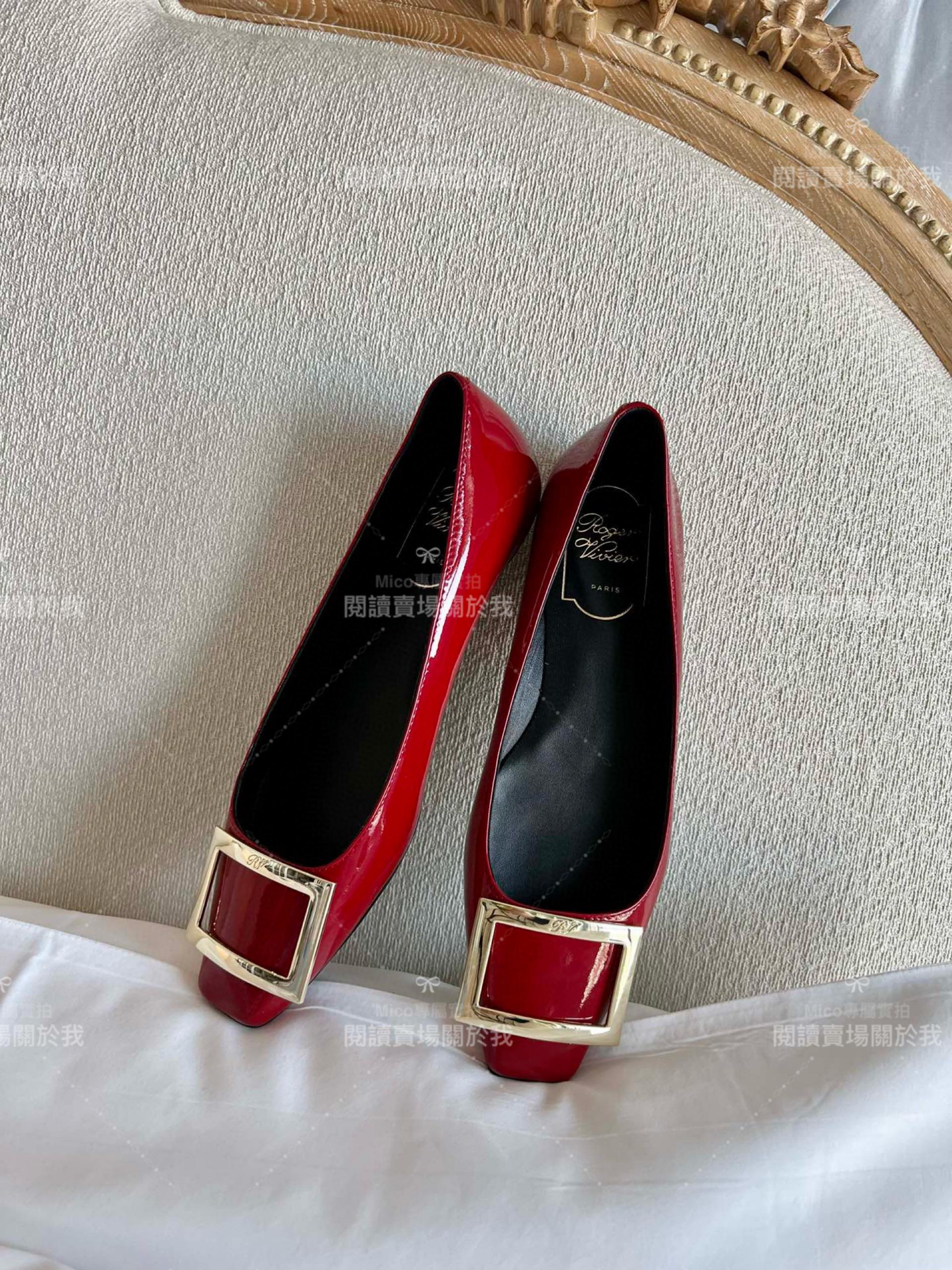 Roger vivier Trompette 正紅色漆皮金屬搭扣芭蕾舞平底鞋 女鞋 35-39