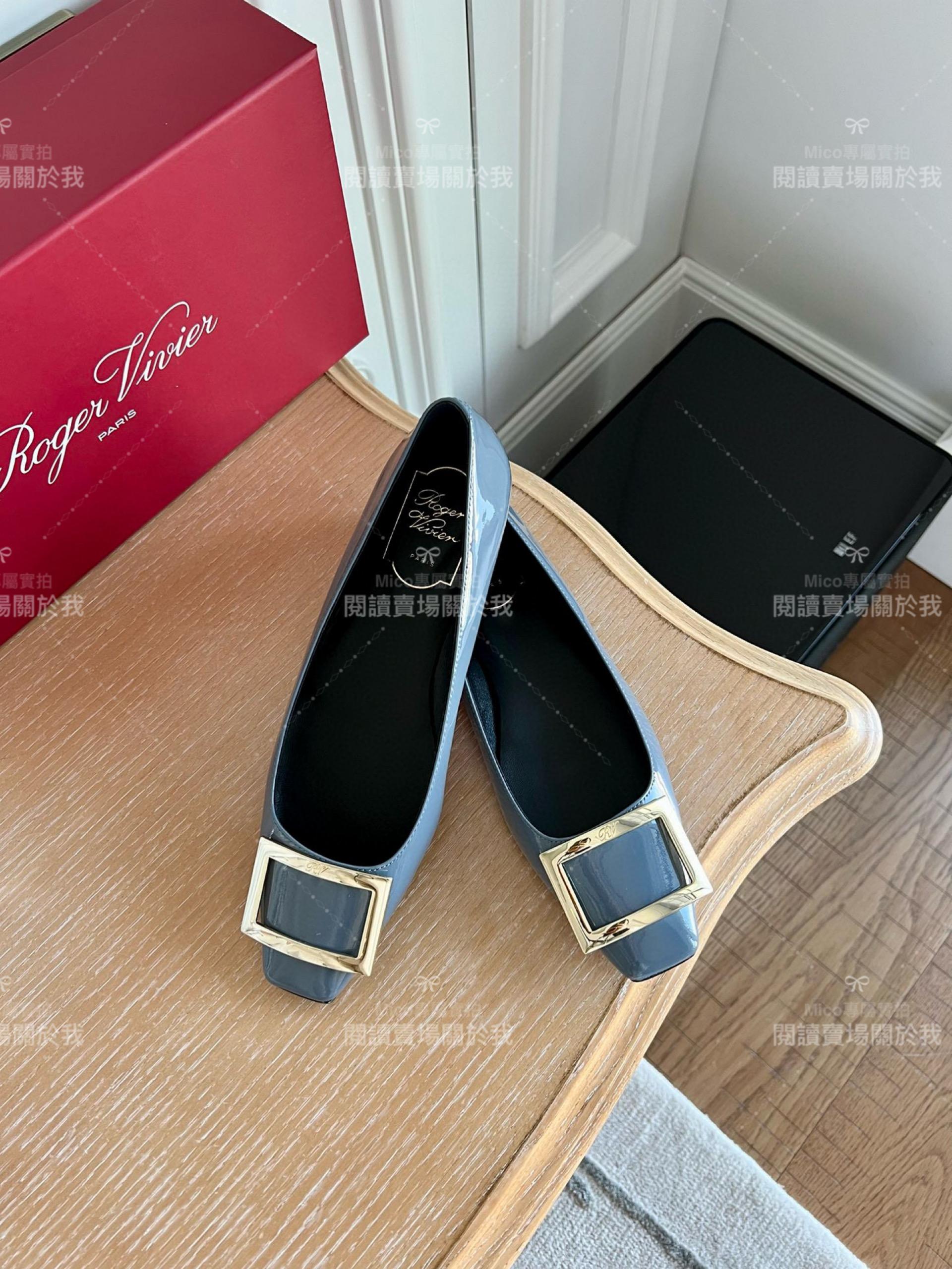 Roger vivier Trompette 霧霾藍 漆皮金屬搭扣芭蕾舞平底鞋 女鞋 35-39