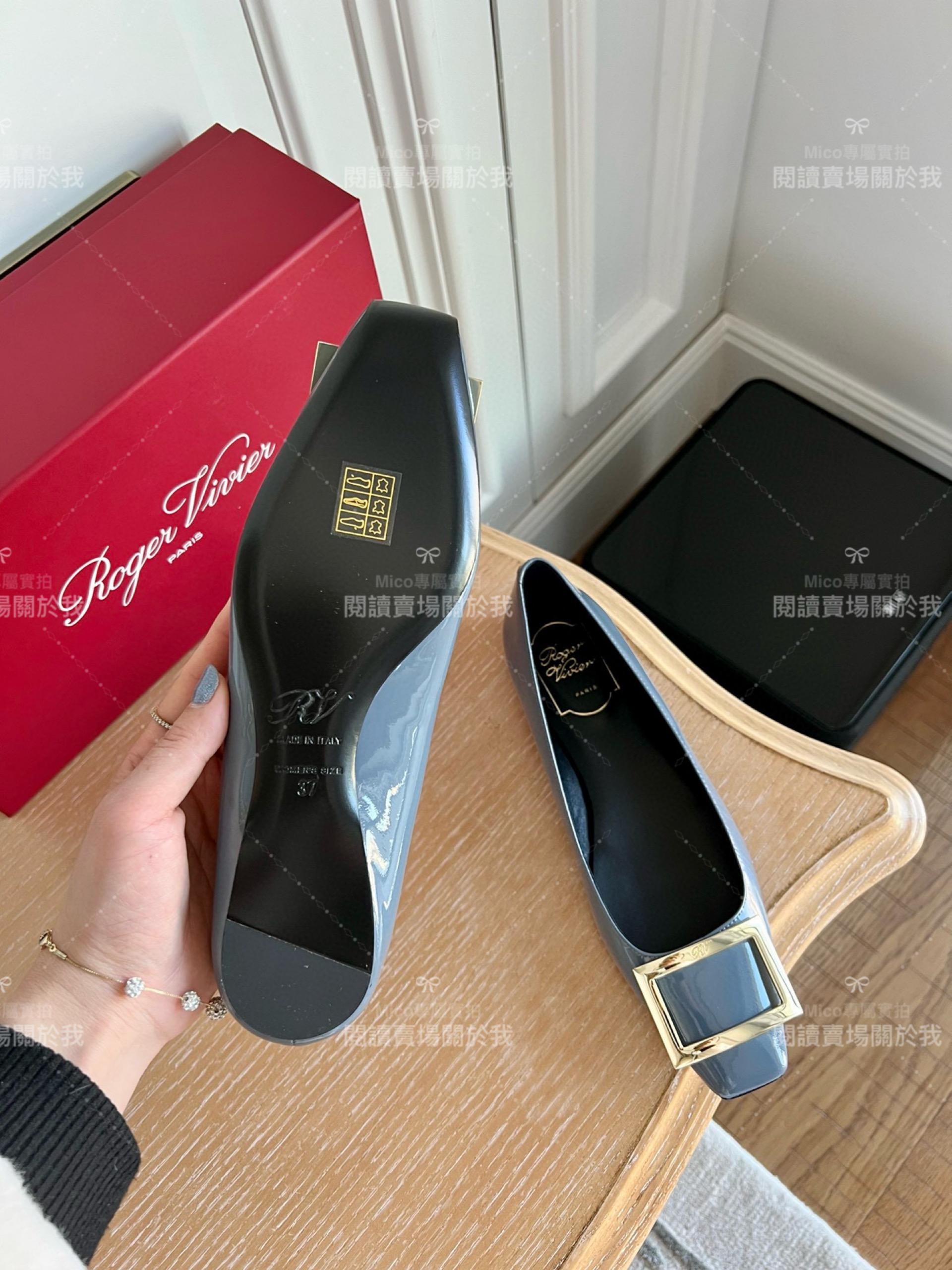 Roger vivier Trompette 霧霾藍 漆皮金屬搭扣芭蕾舞平底鞋 女鞋 35-39