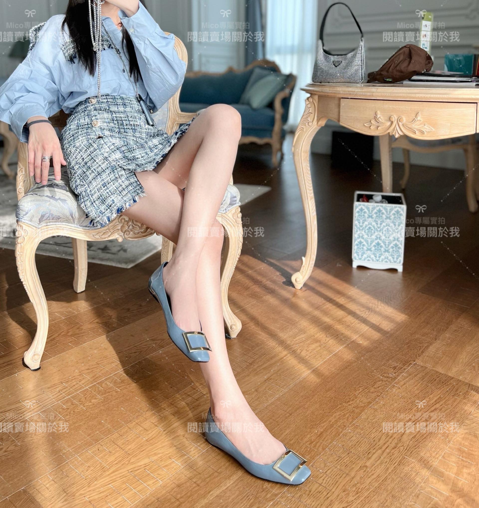 Roger vivier Trompette 霧霾藍 漆皮金屬搭扣芭蕾舞平底鞋 女鞋 35-39