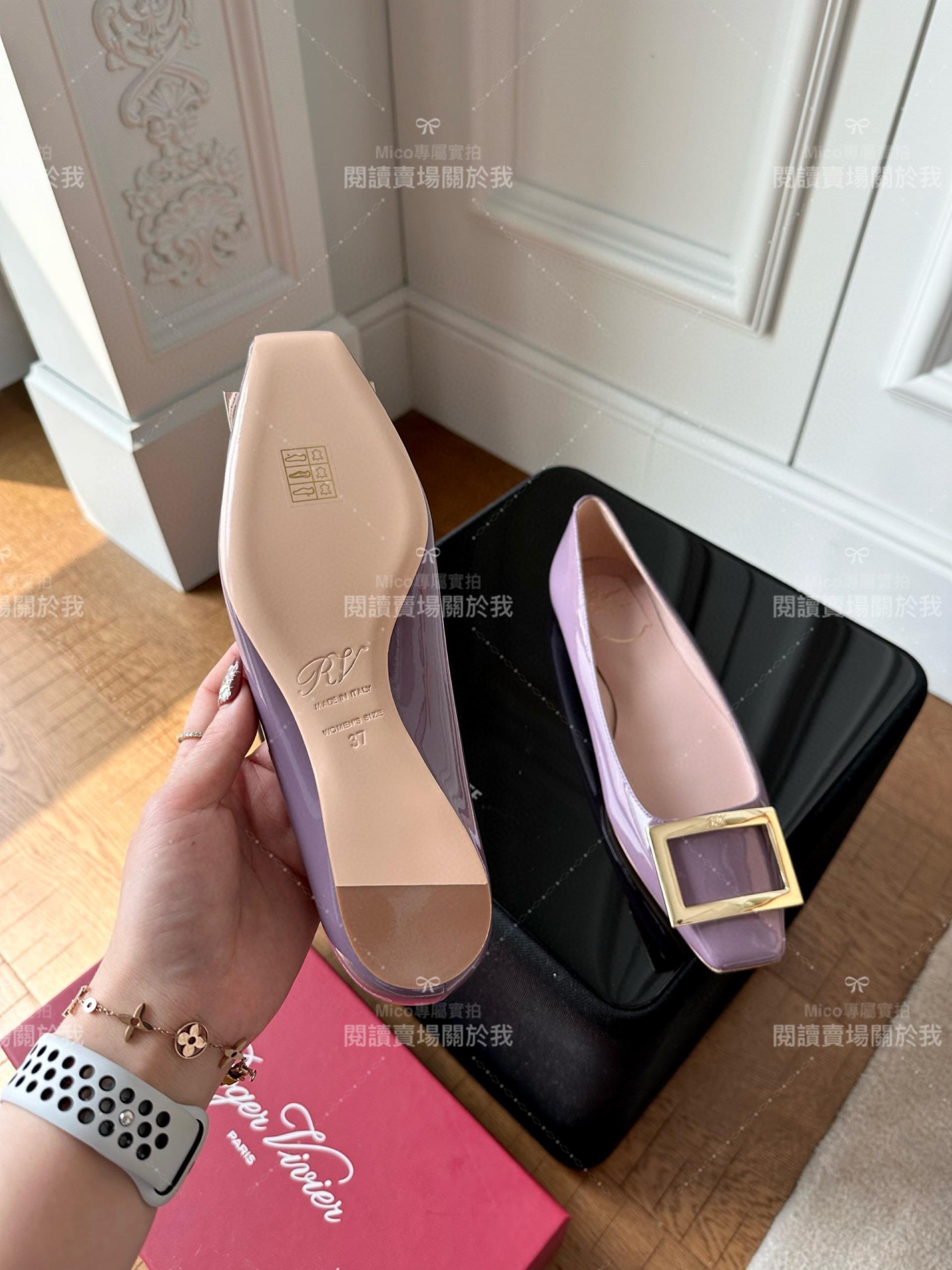 Roger vivier Trompette 鳶尾紫 漆皮金屬搭扣芭蕾舞平底鞋 女鞋 35-39