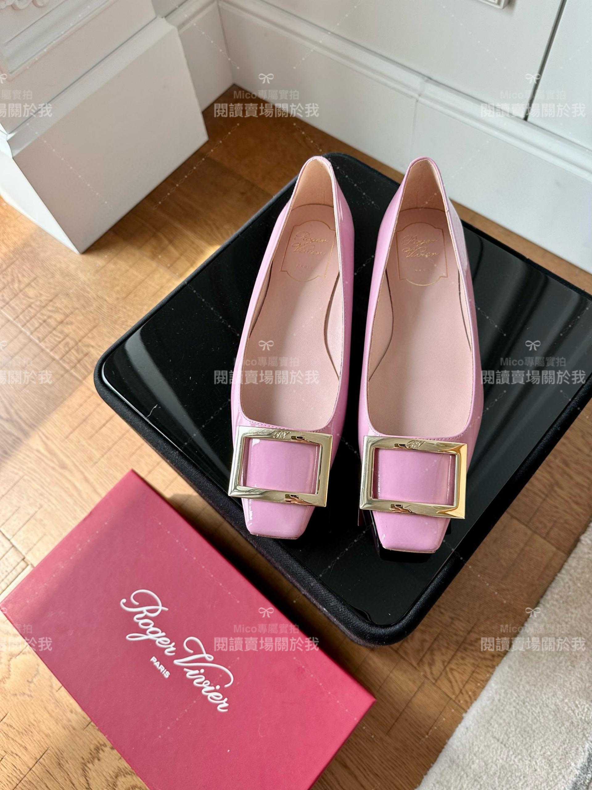 Roger vivier Trompette 玫瑰粉 漆皮金屬搭扣芭蕾舞平底鞋 女鞋 35-39