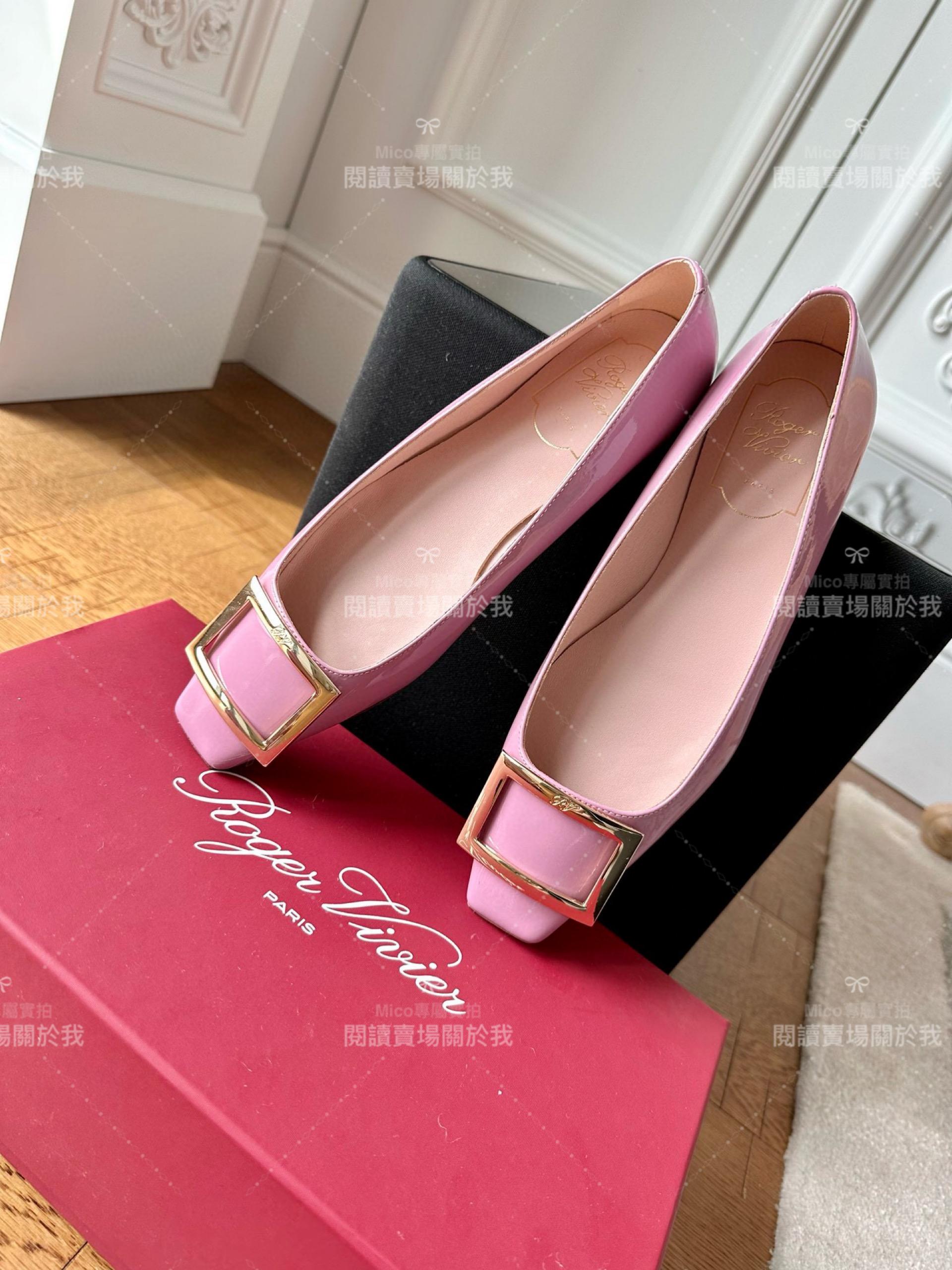 Roger vivier Trompette 玫瑰粉 漆皮金屬搭扣芭蕾舞平底鞋 女鞋 35-39