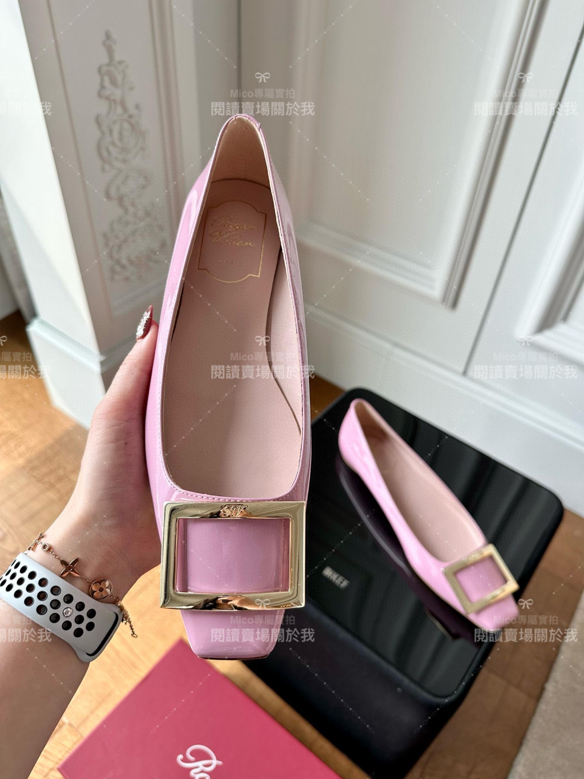 Roger vivier Trompette 玫瑰粉 漆皮金屬搭扣芭蕾舞平底鞋 女鞋 35-39