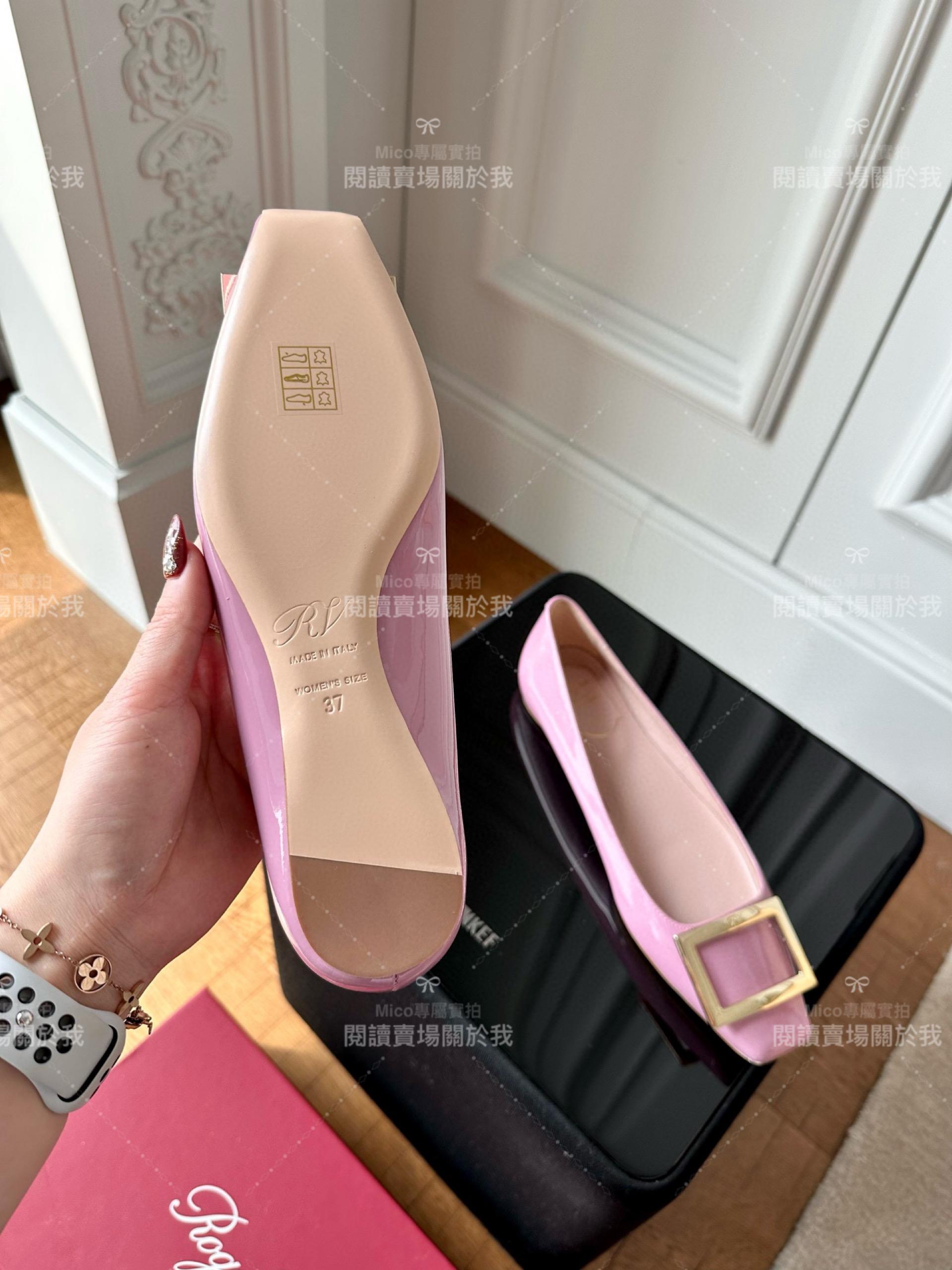 Roger vivier Trompette 玫瑰粉 漆皮金屬搭扣芭蕾舞平底鞋 女鞋 35-39