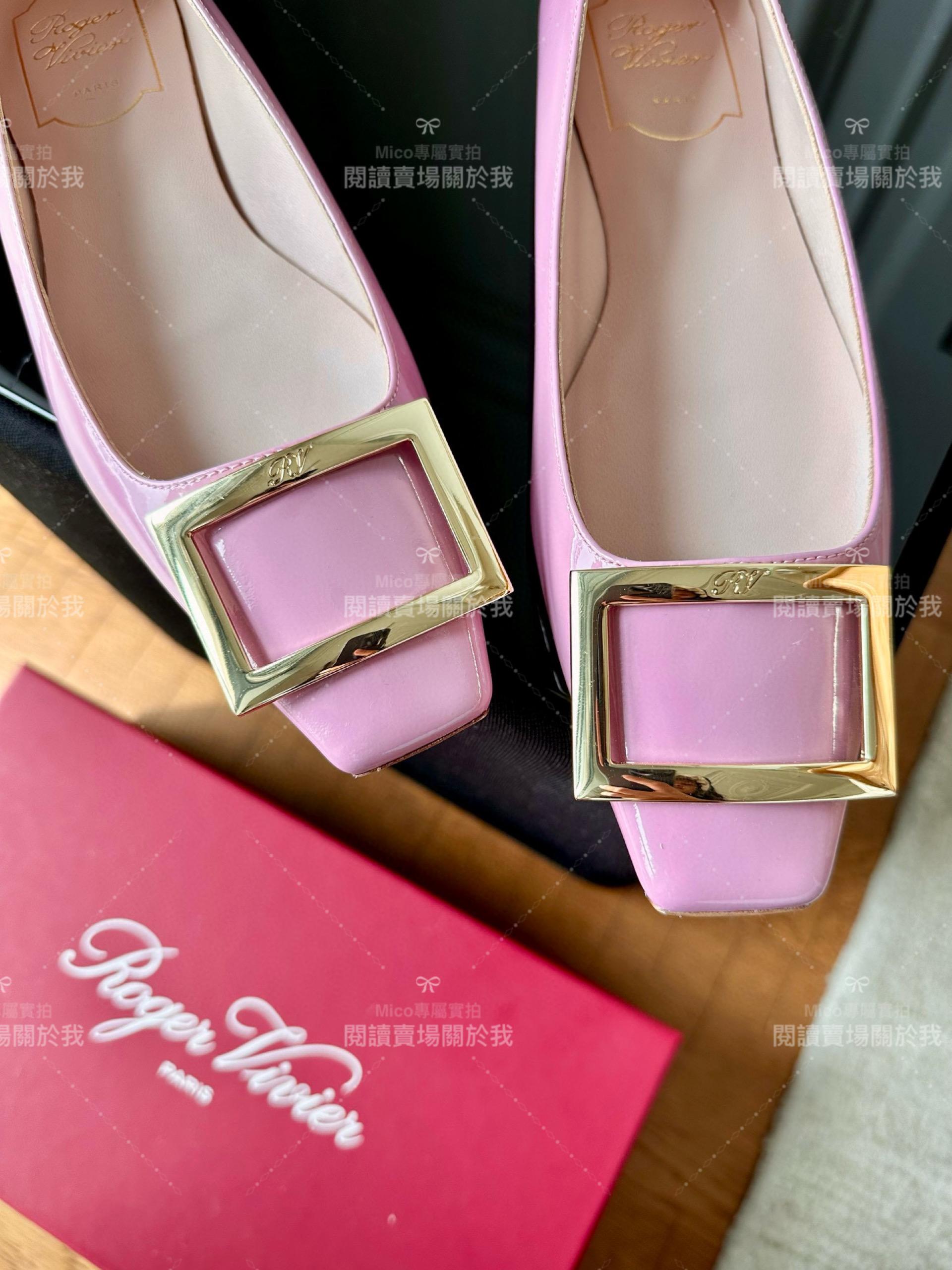 Roger vivier Trompette 玫瑰粉 漆皮金屬搭扣芭蕾舞平底鞋 女鞋 35-39