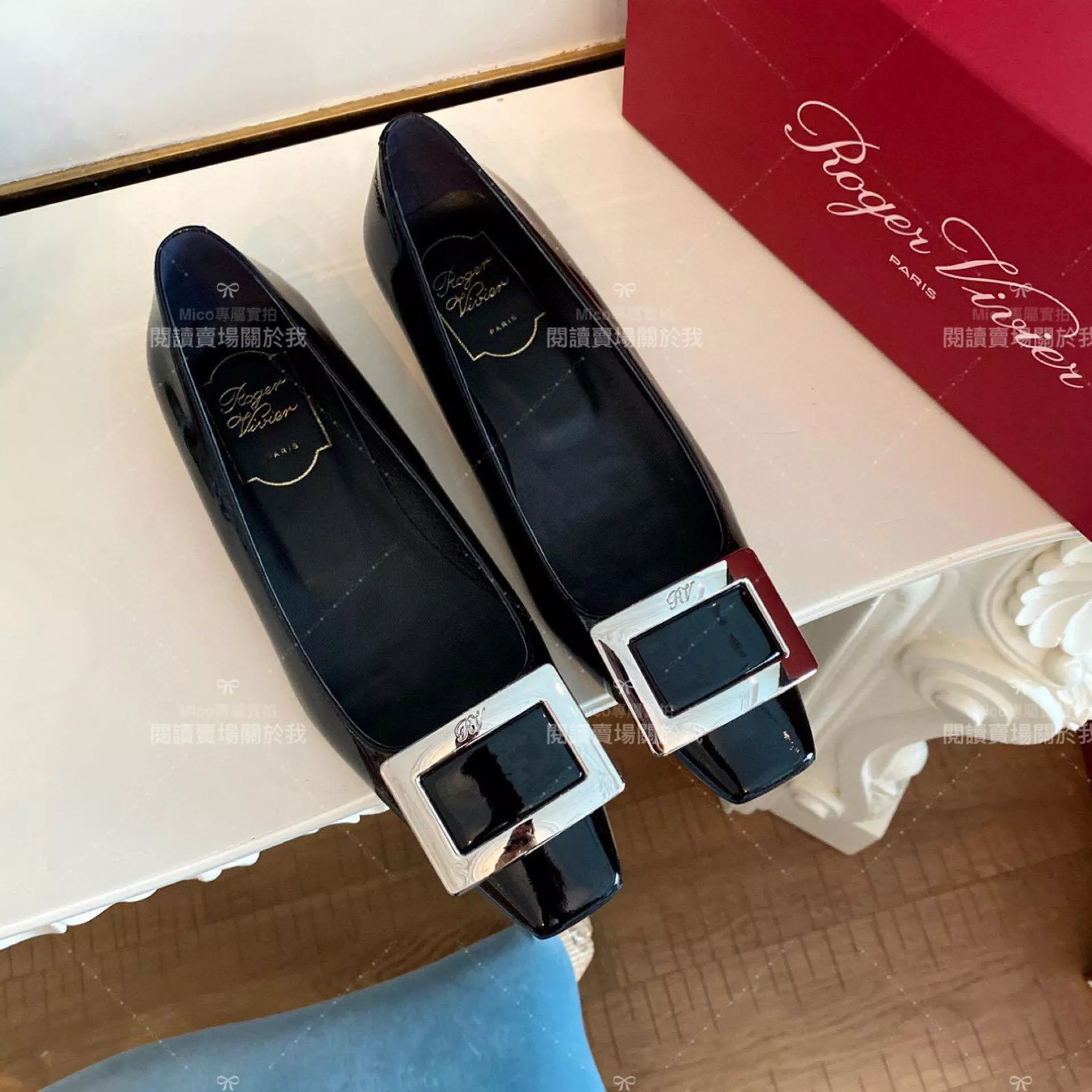 Roger vivier Belle Vivier 黑色 漆皮金屬搭扣芭蕾平底鞋 35-39