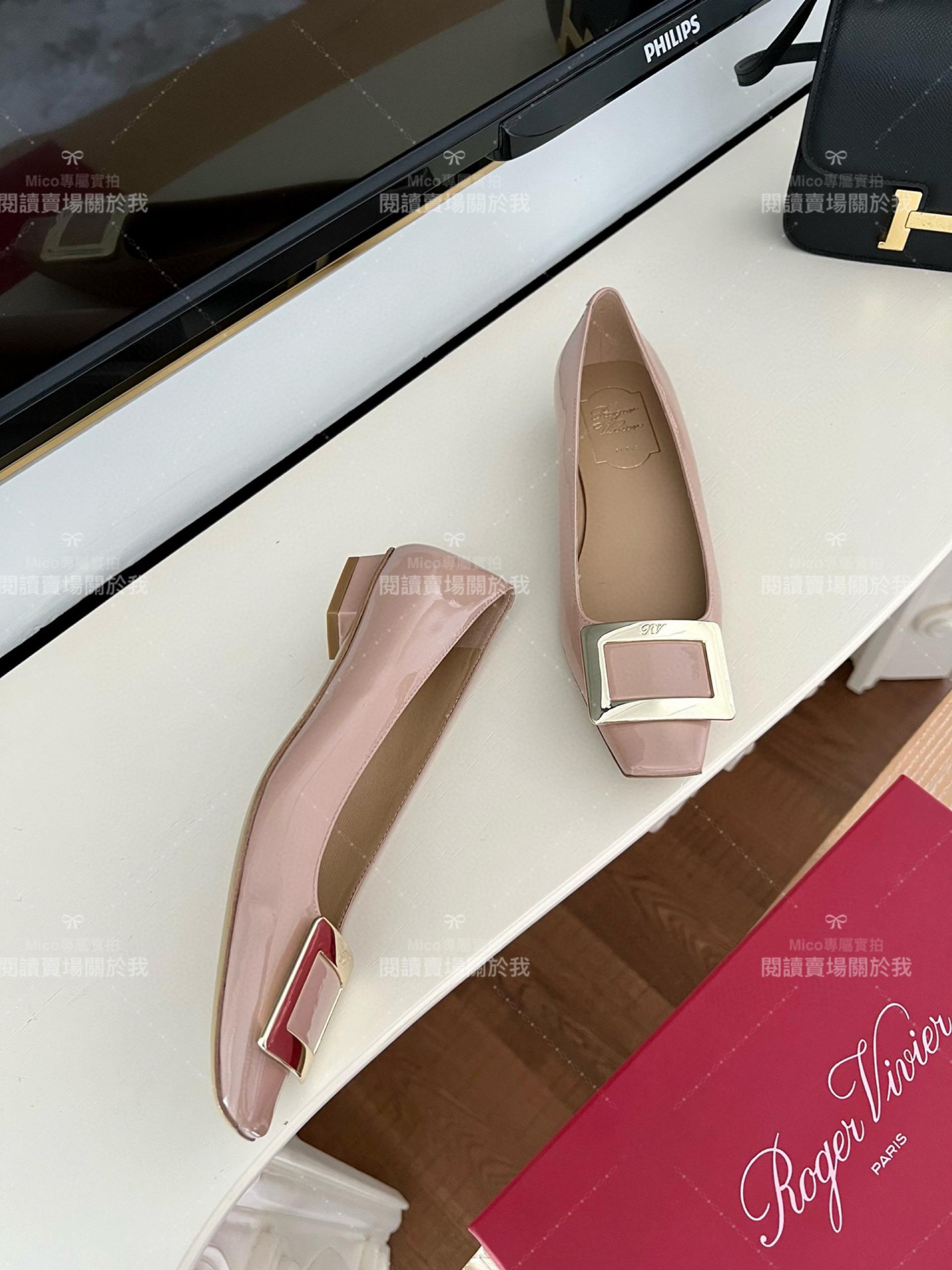 Roger vivier Belle Vivier 裸色 漆皮金屬搭扣芭蕾平底鞋 35-39