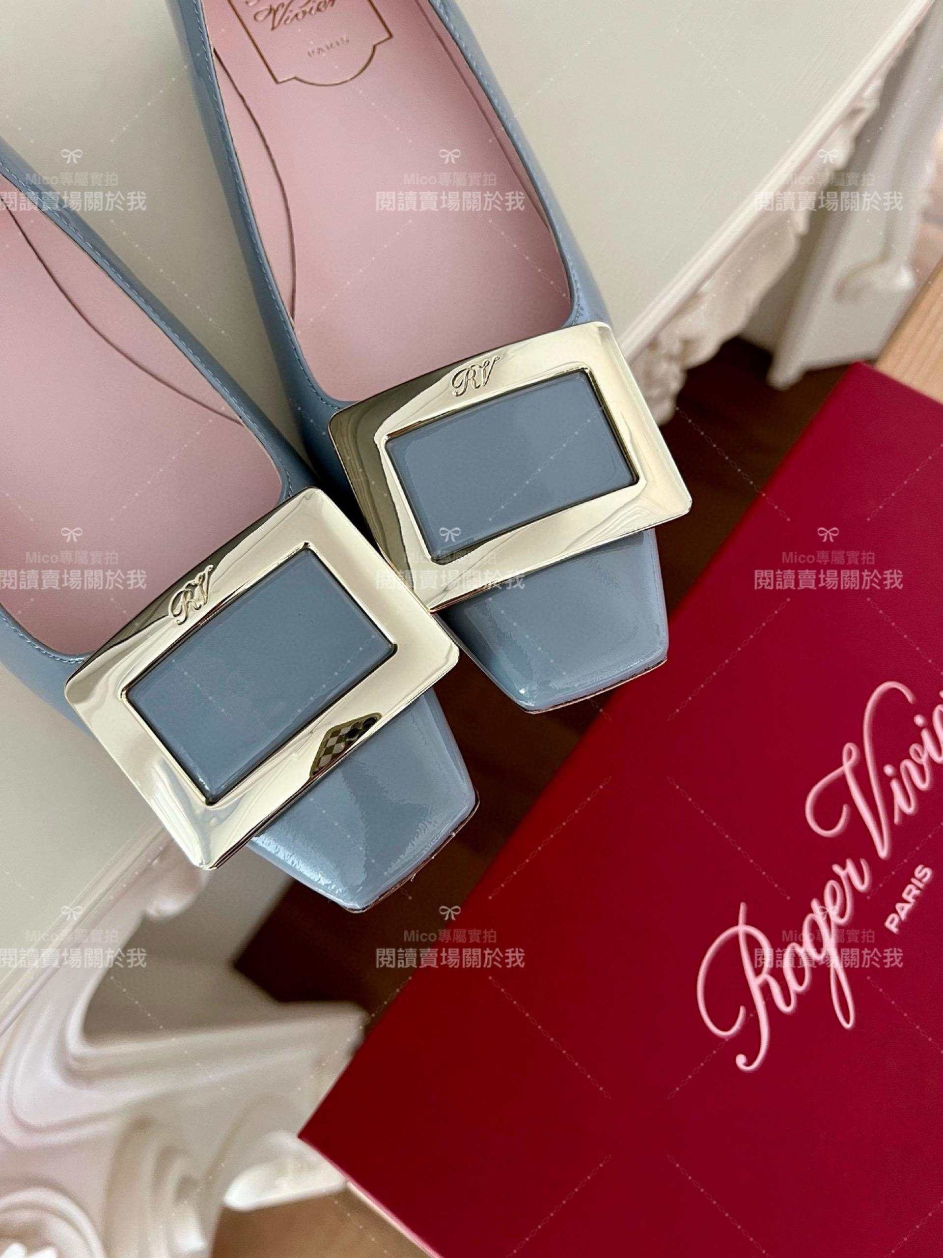 Roger vivier Belle Vivier 煙灰色 漆皮金屬搭扣芭蕾平底鞋 35-39