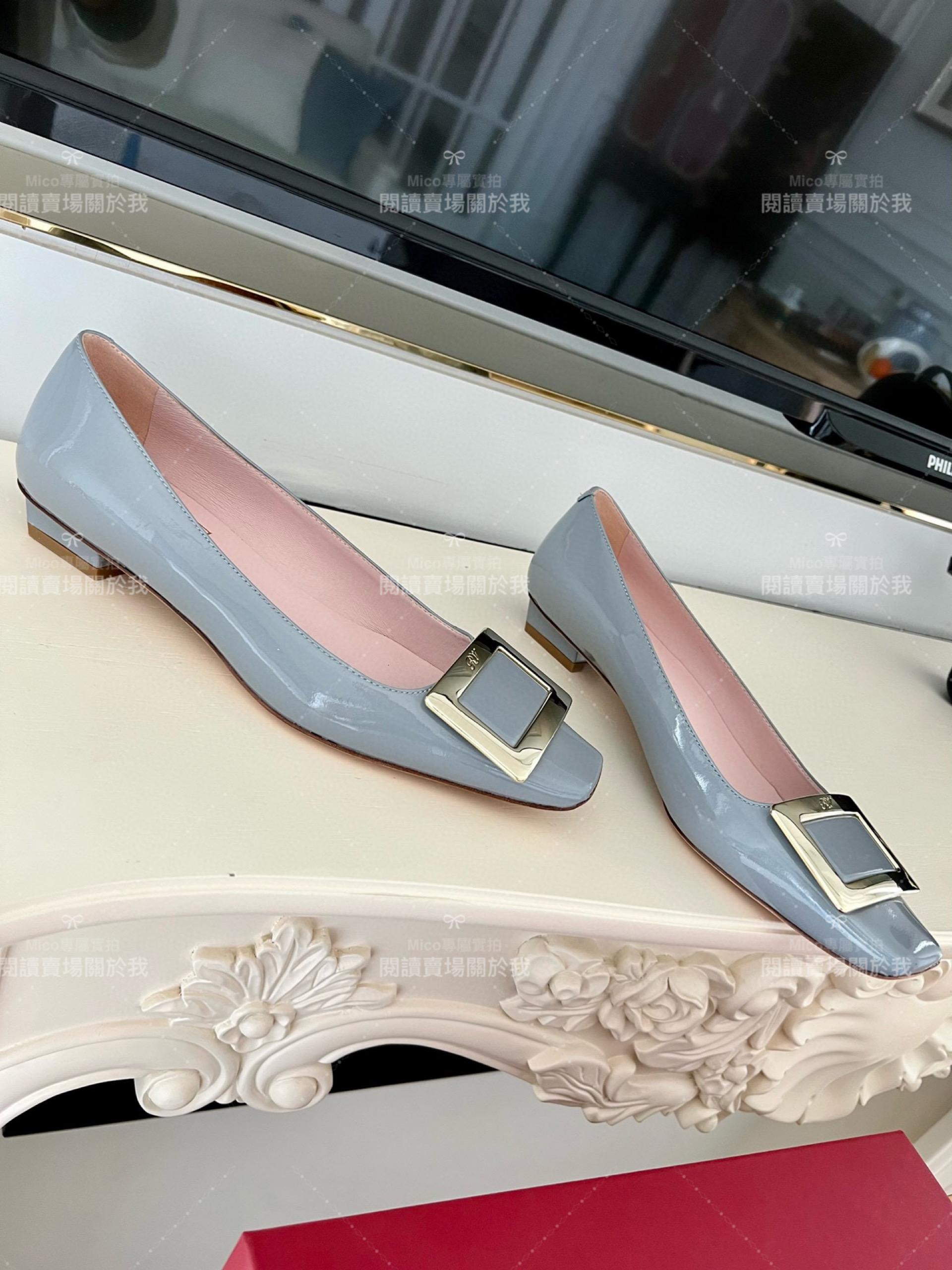 Roger vivier Belle Vivier 煙灰色 漆皮金屬搭扣芭蕾平底鞋 35-39