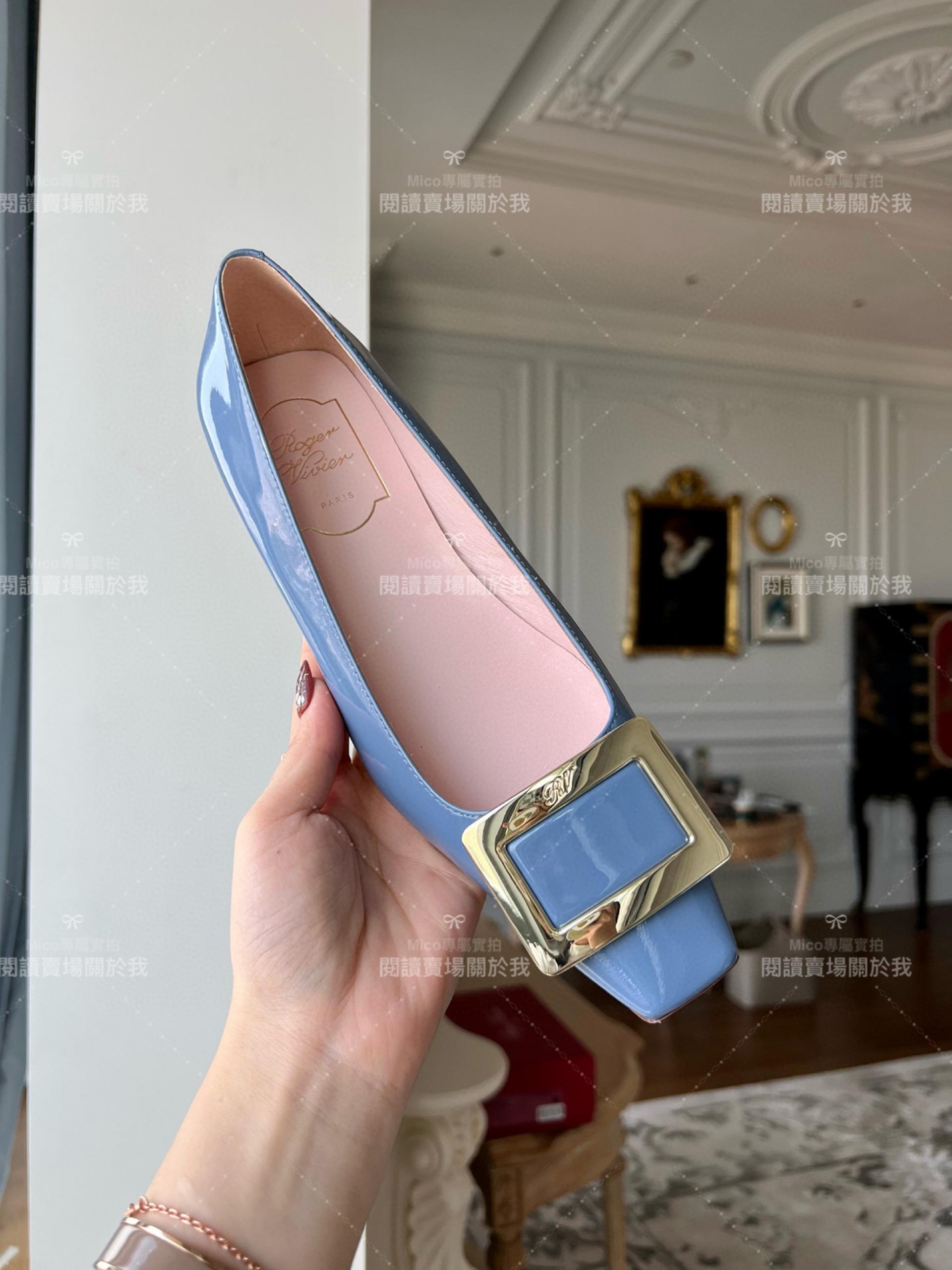 Roger vivier Belle Vivier 淺藍漆皮金屬搭扣芭蕾平底鞋 35-39