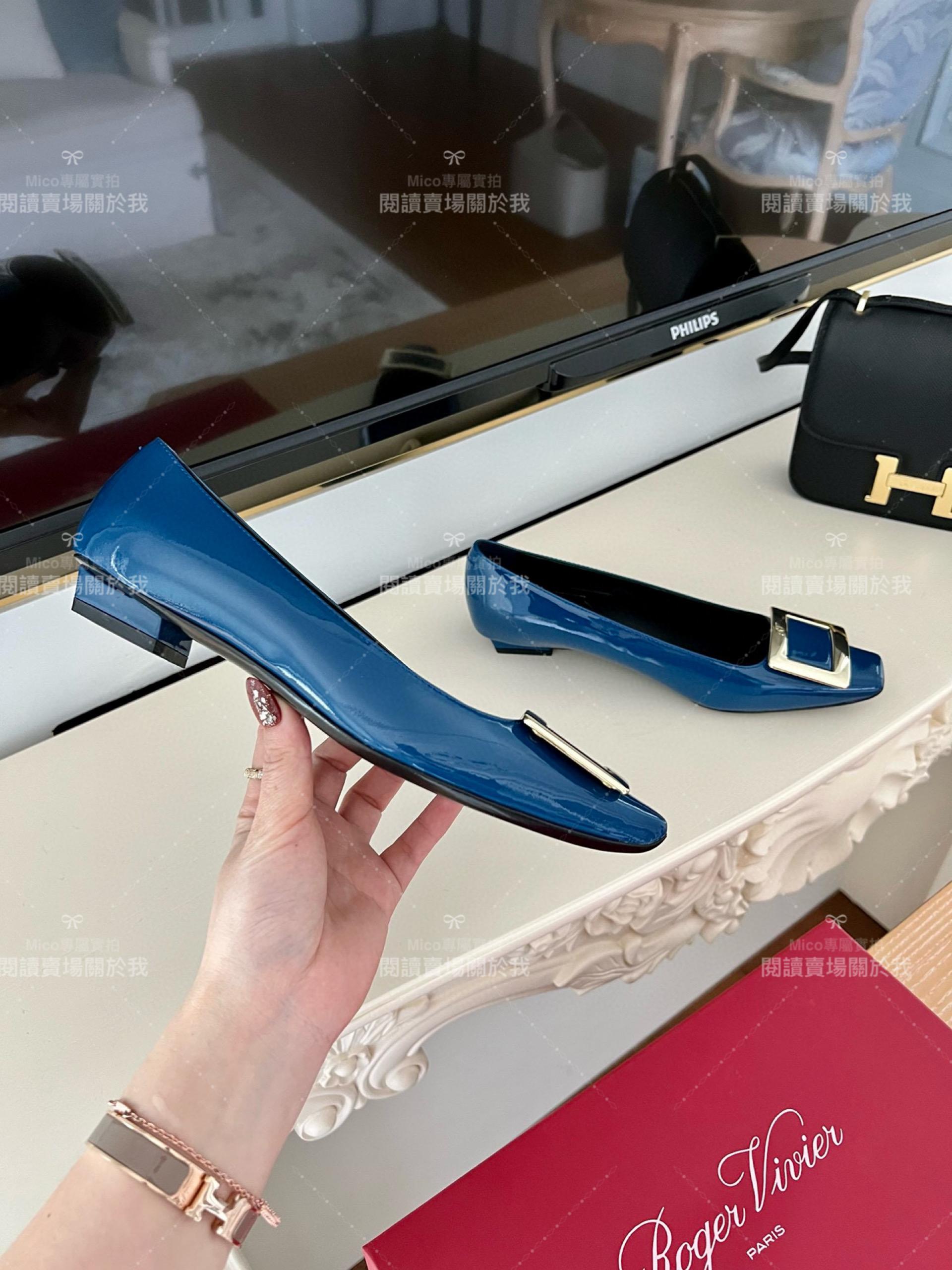 Roger vivier Belle Vivier 電光藍漆皮金屬搭扣芭蕾平底鞋 35-39