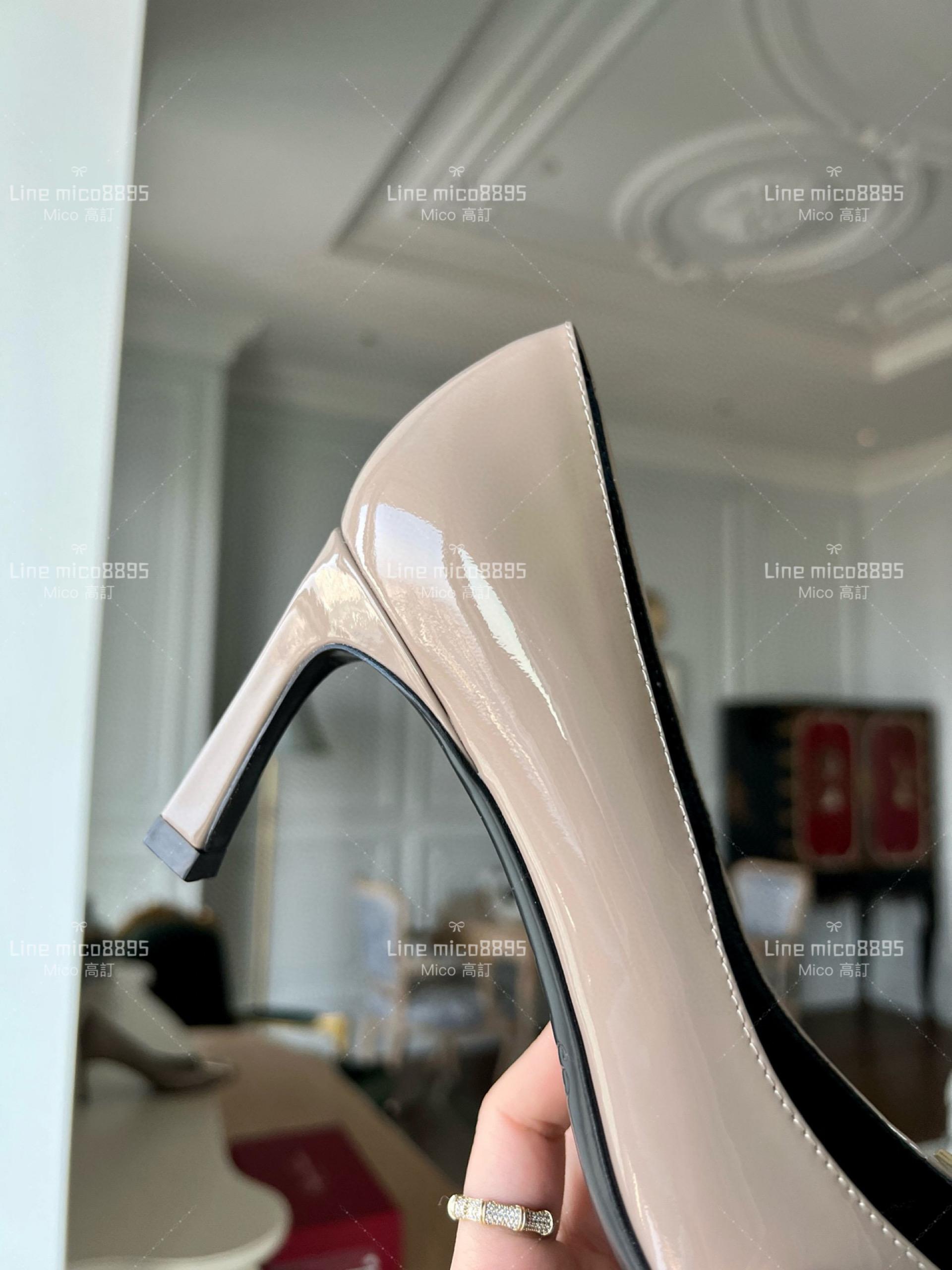 Roger vivier 大象灰 Belle Trompette 漆皮金屬扣高跟鞋 香蕉跟7cm  35-39