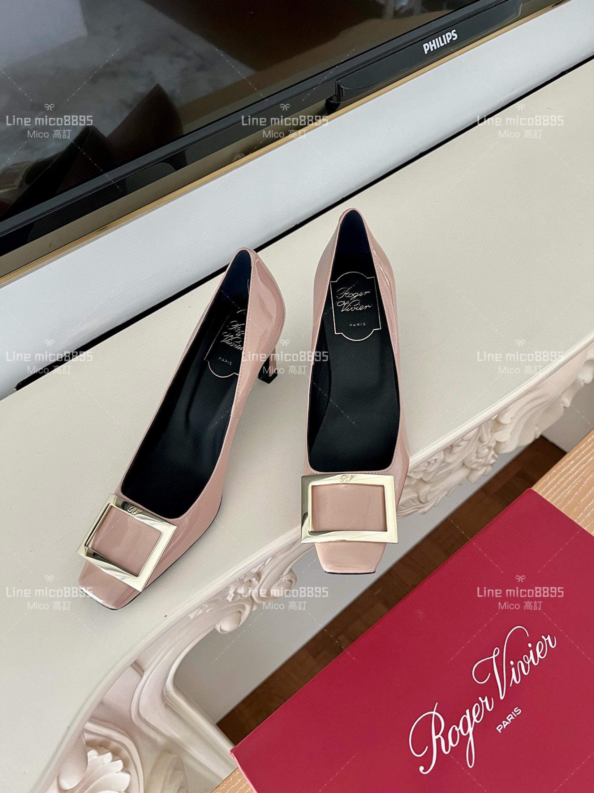 Roger vivier 裸色 Belle Trompette 漆皮金屬扣高跟鞋 香蕉跟7cm  35-39