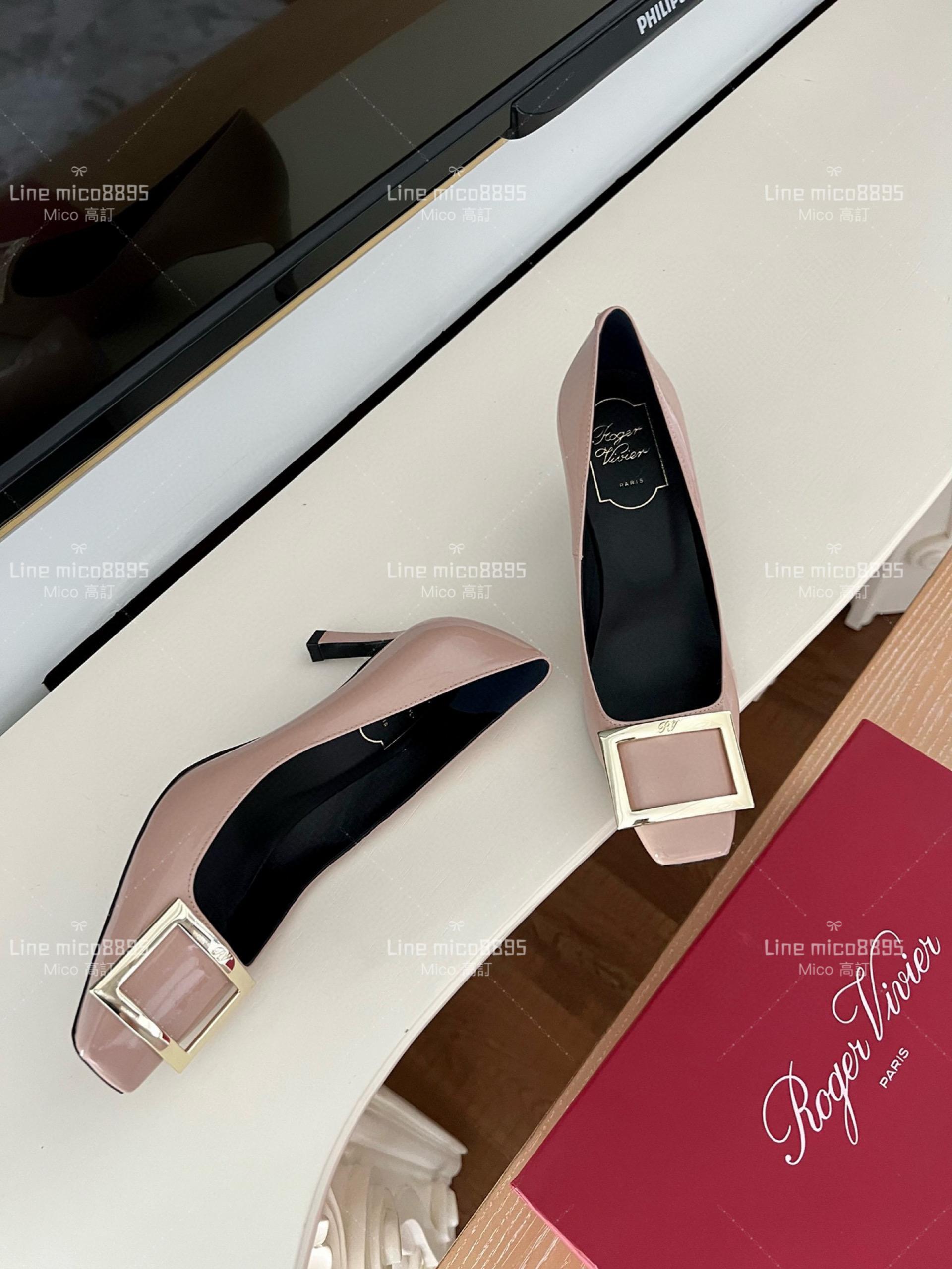 Roger vivier 裸色 Belle Trompette 漆皮金屬扣高跟鞋 香蕉跟7cm  35-39