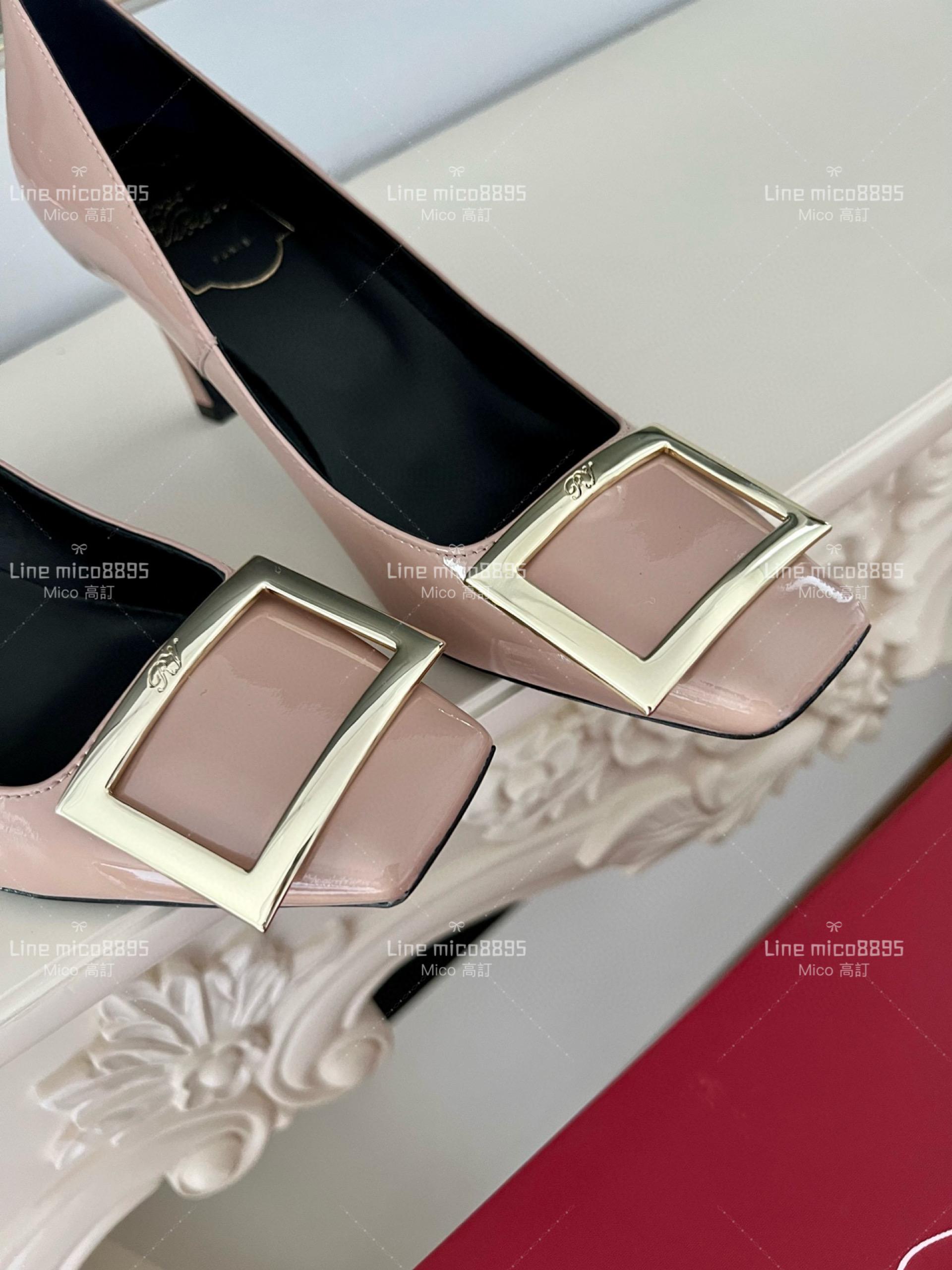 Roger vivier 裸色 Belle Trompette 漆皮金屬扣高跟鞋 香蕉跟7cm  35-39