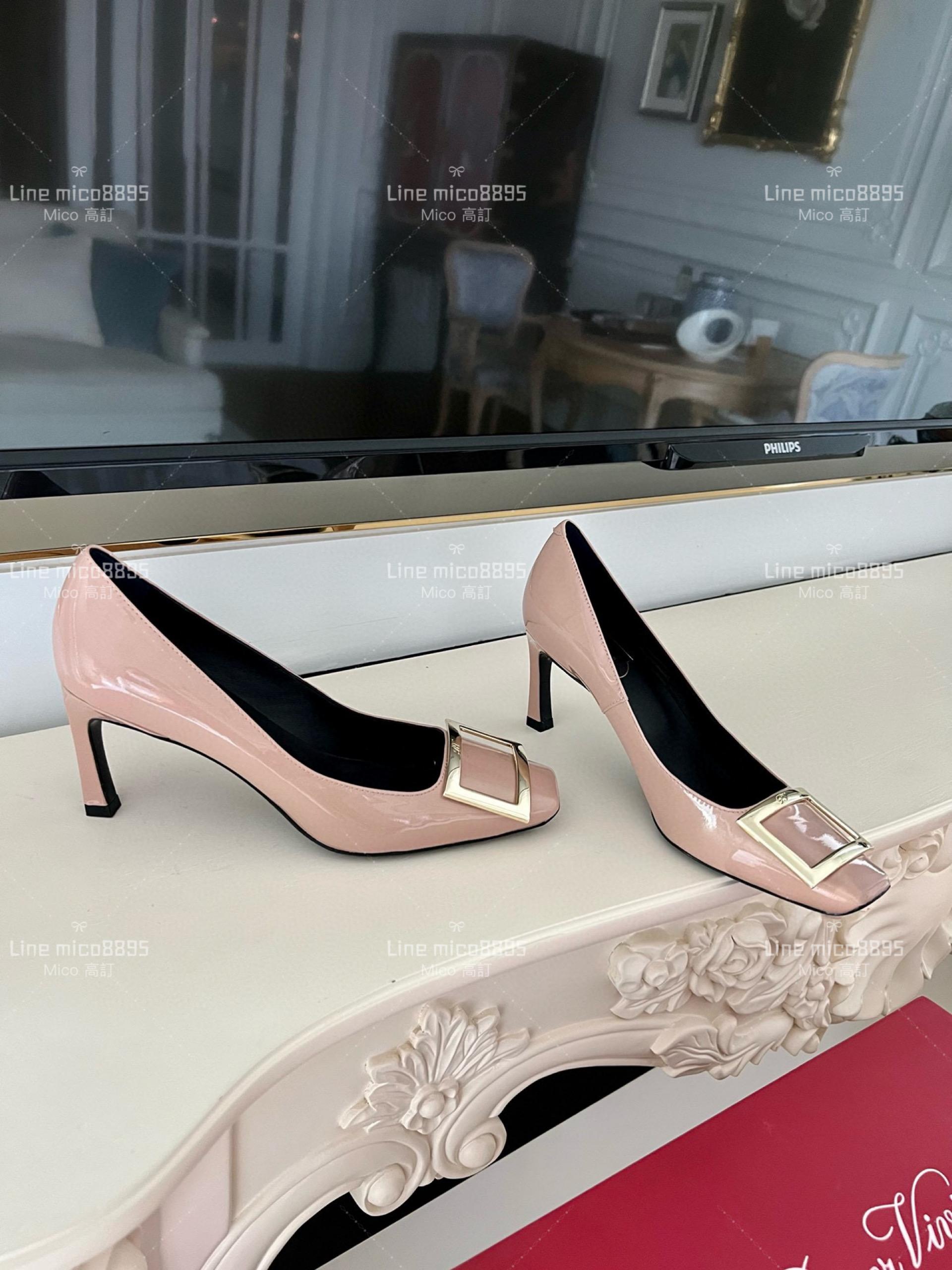 Roger vivier 裸色 Belle Trompette 漆皮金屬扣高跟鞋 香蕉跟7cm  35-39