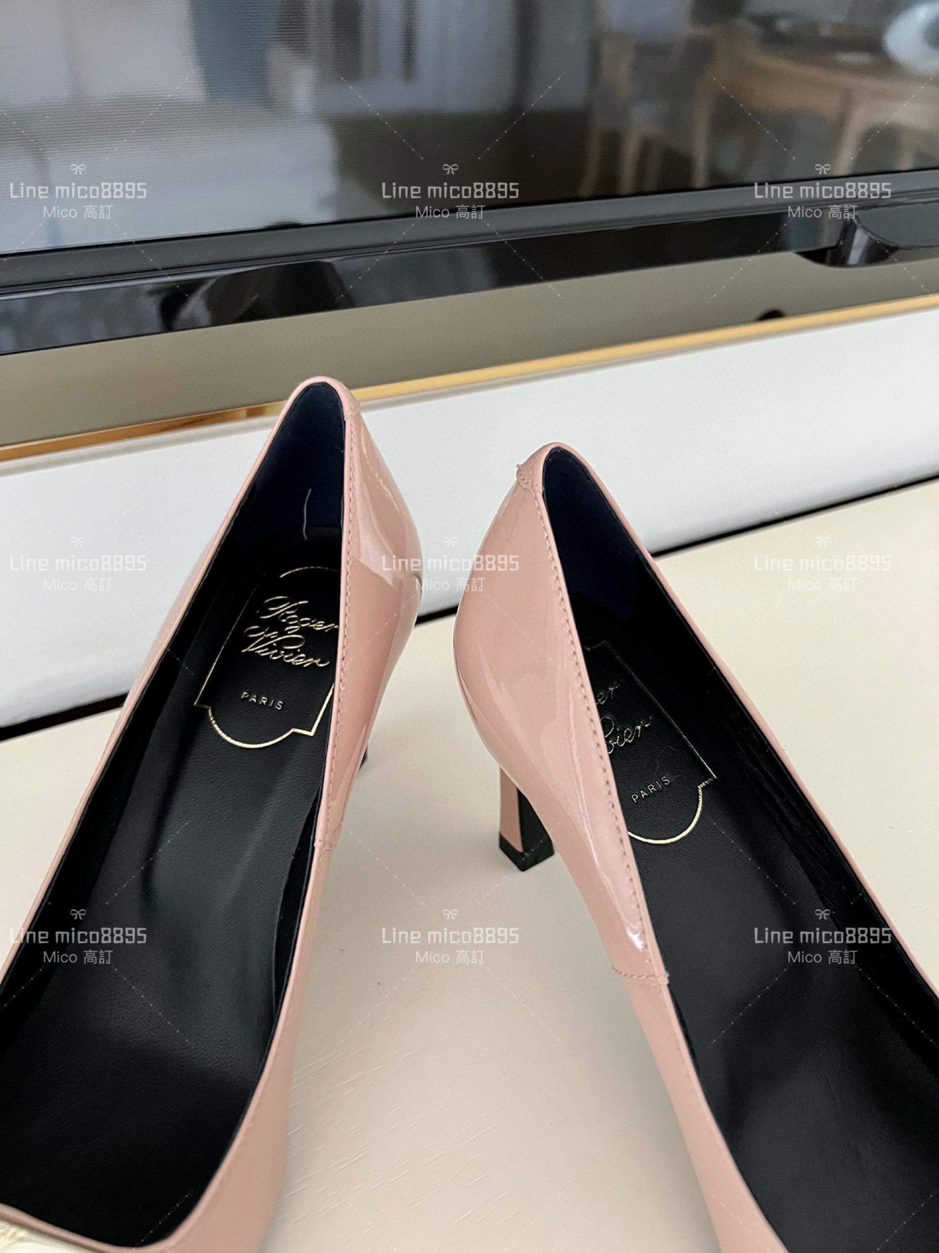 Roger vivier 裸色 Belle Trompette 漆皮金屬扣高跟鞋 香蕉跟7cm  35-39