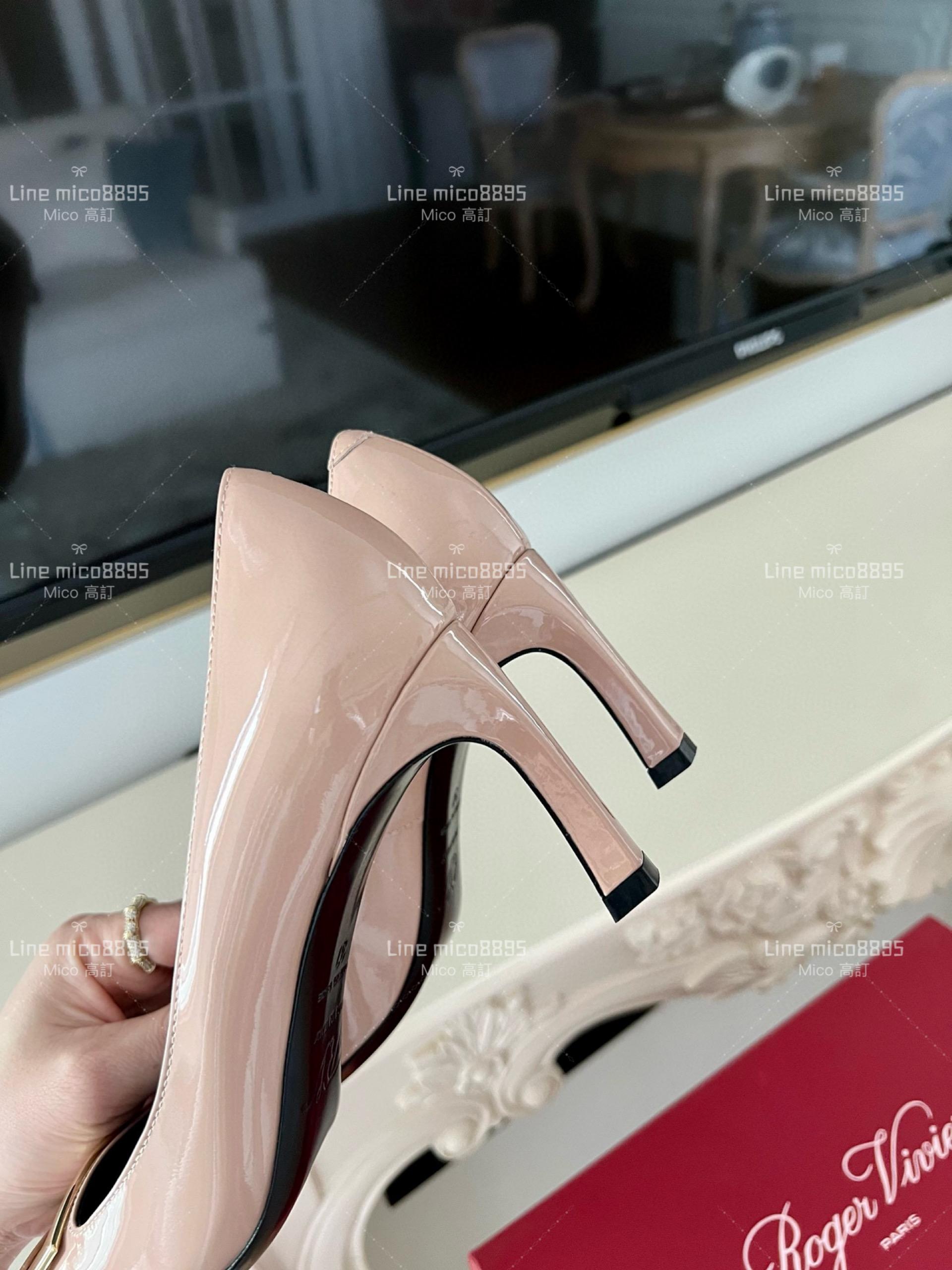 Roger vivier 裸色 Belle Trompette 漆皮金屬扣高跟鞋 香蕉跟7cm  35-39